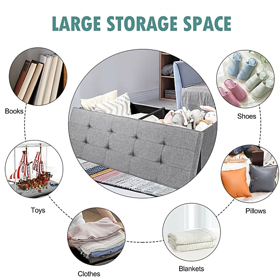 SlickBlue Foldable Storage Bench with Removable Divider and Padded Seat