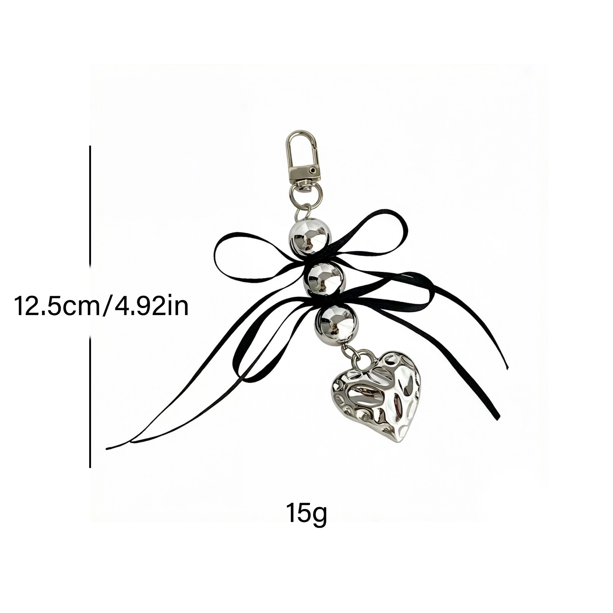 Alilang Women's 2 Pack Heart Charm Keychain with Bow Accent Bead Detail Clip and Key Ring Bag Accessory, Black