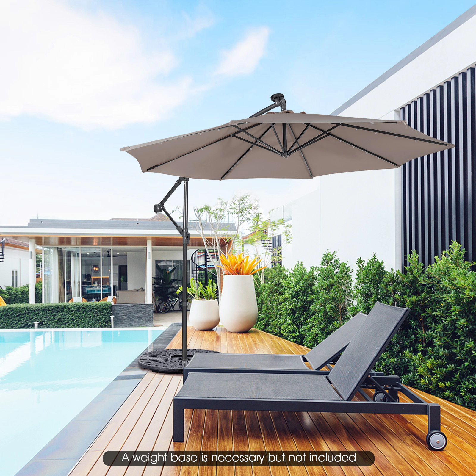 SUGIFT 10-ft Coffee Square Cantilever Patio Umbrella with 32 Solar LED Lights