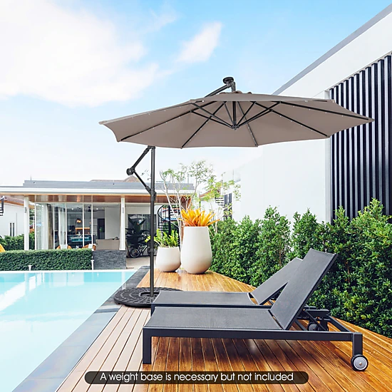 SUGIFT 10-ft Coffee Square Cantilever Patio Umbrella with 32 Solar LED Lights
