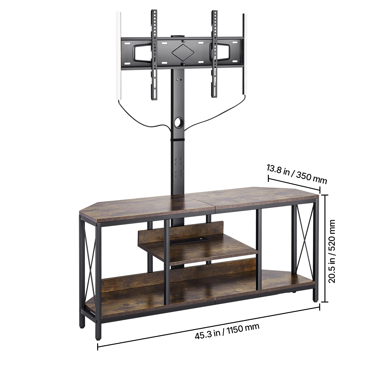 HONGGE TV Stand with Mount for up to 75 in TVs Entertainment Center with Power Outlet & LED Lights Height Adjustable TV