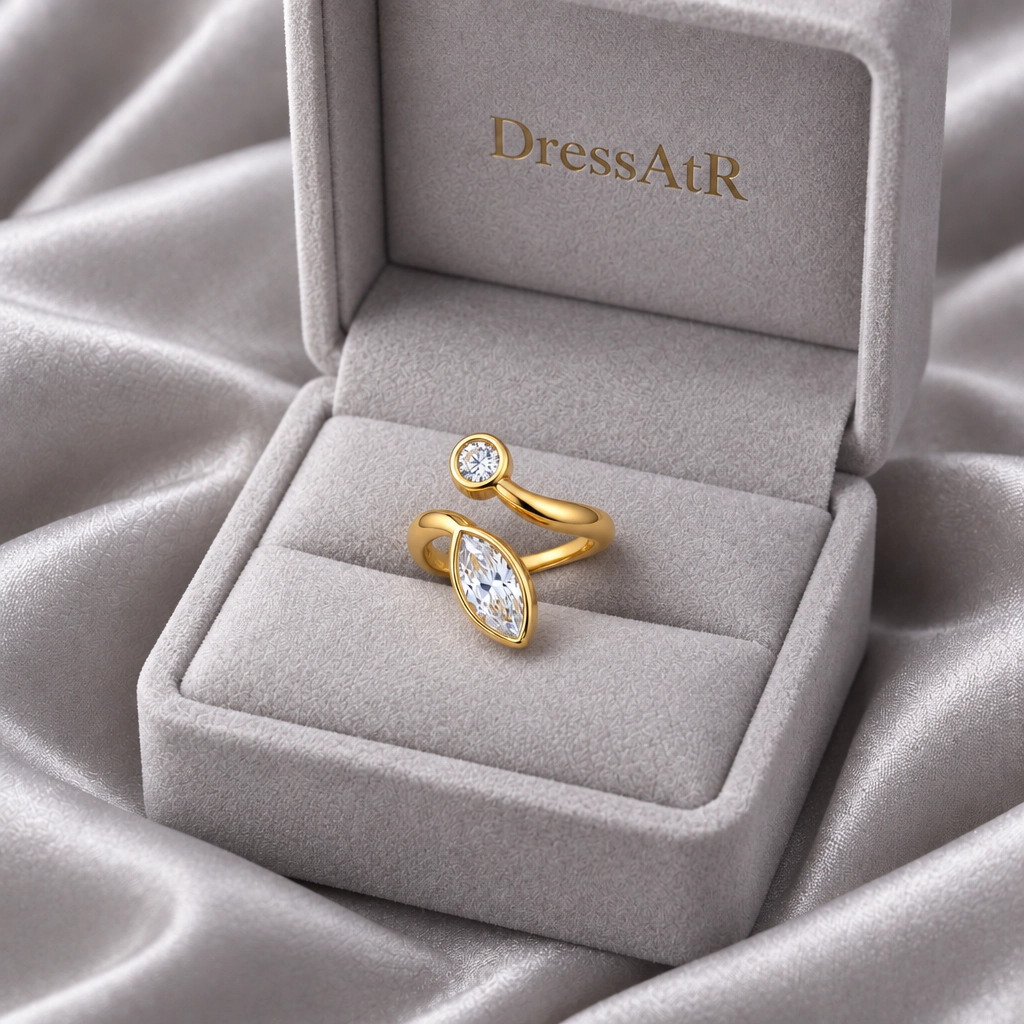 DressAtR Women's 18K Gold Plated  Drop and Dot Ring
