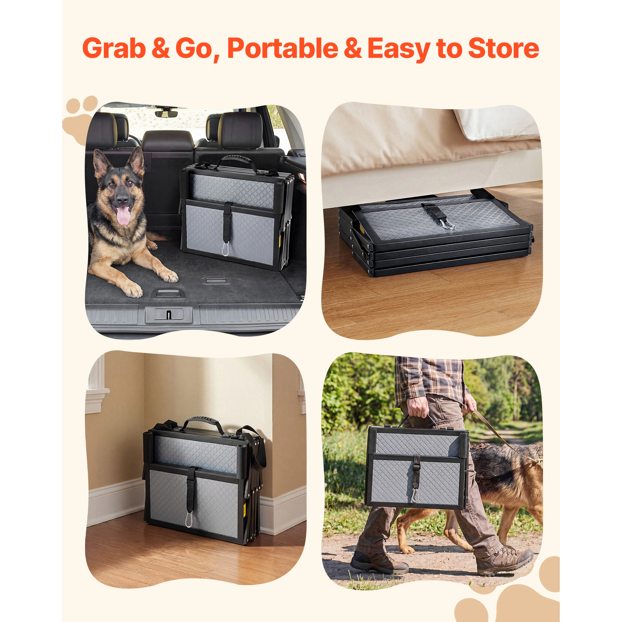HONGGE Dog Stairs for Car 4 Steps Extra Wide Foldable Dog Ramp for Large Dogs with Non-Slip Surface Portable