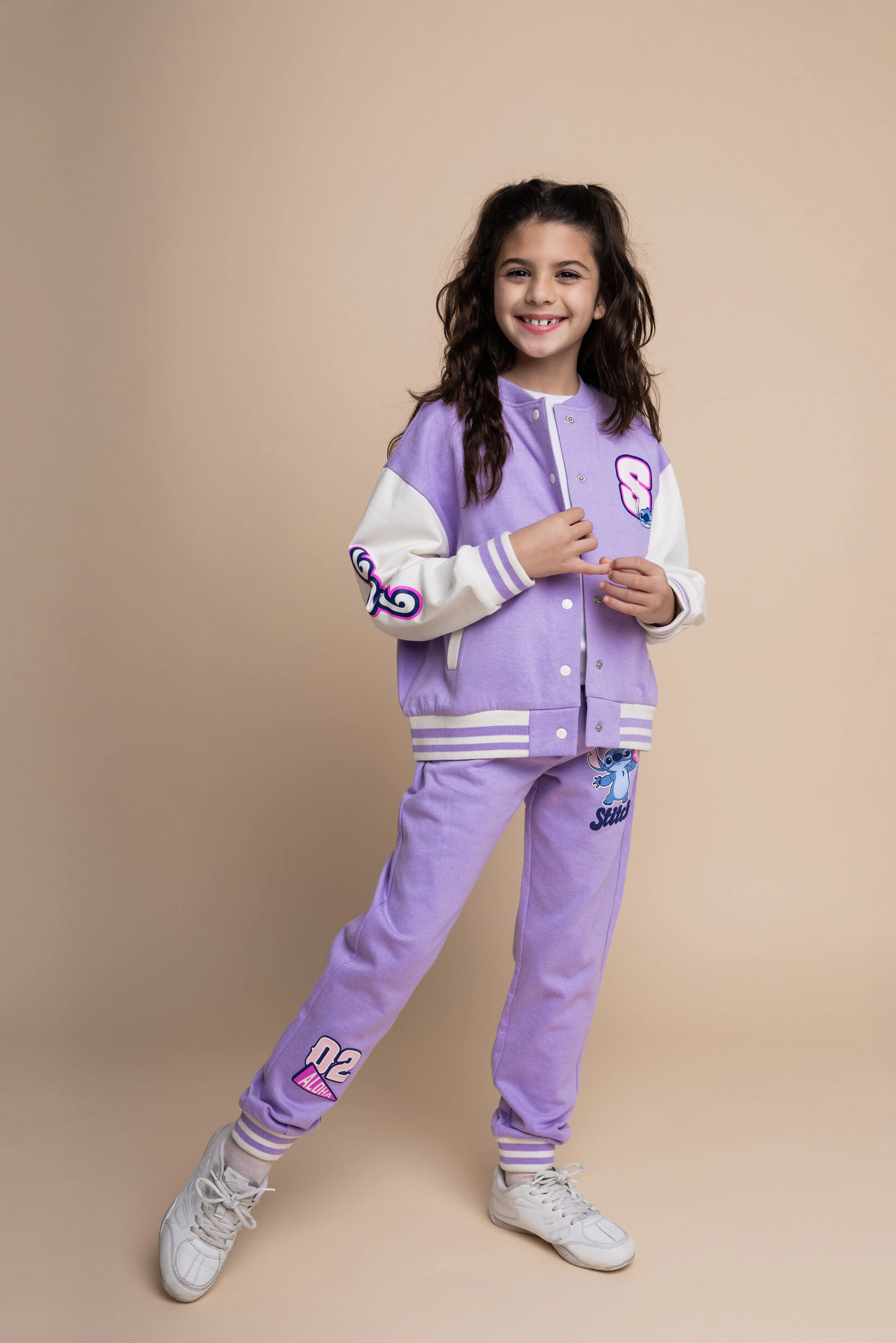 Disney Lilo & Stitch Girls' Fleece Varsity Jacket and Joggers Set