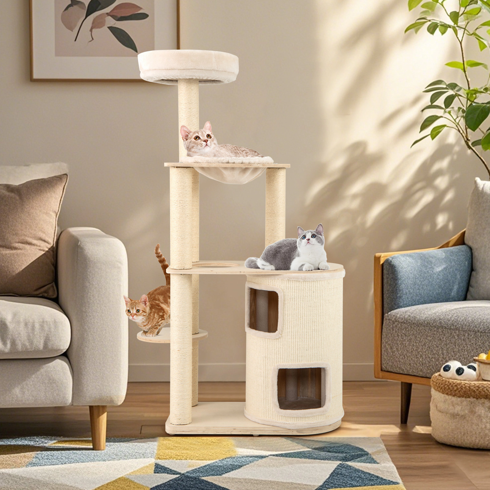 SlickBlue 6 Tier Wooden Cat Tree with Condo, Hammock and Perch