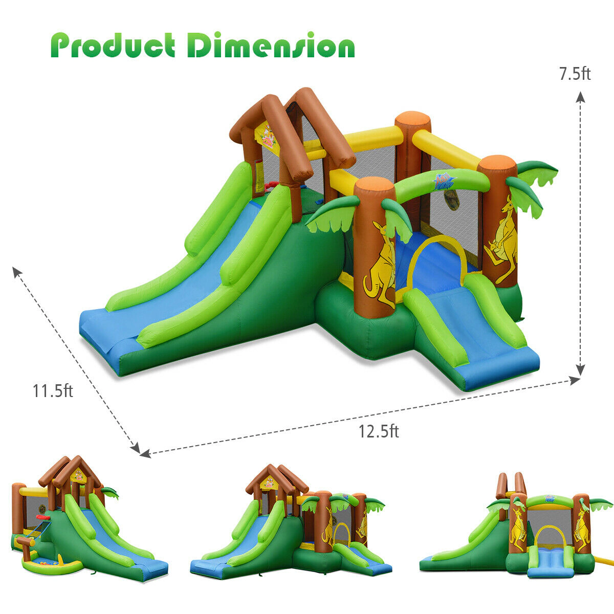 SUGIFT Kids Inflatable Jungle Bounce House Castle with 735W Blower 300-lb Capacity Ages 3-10 As Picture Shows