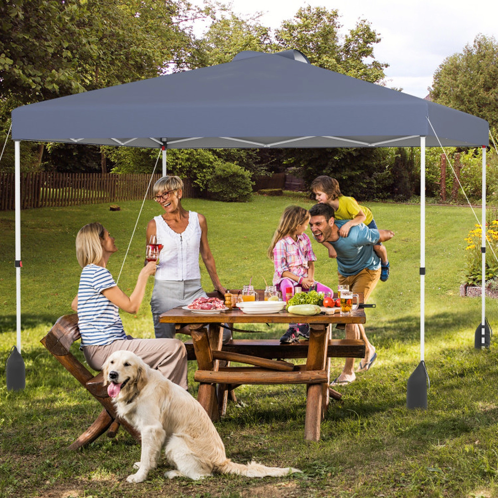 SUGIFT Pop-Up Gazebo Canopy Tent 10-ft x 10-ft with 1 Sidewall 3-Height Adjustable Frame Wheeled Bag Gray
