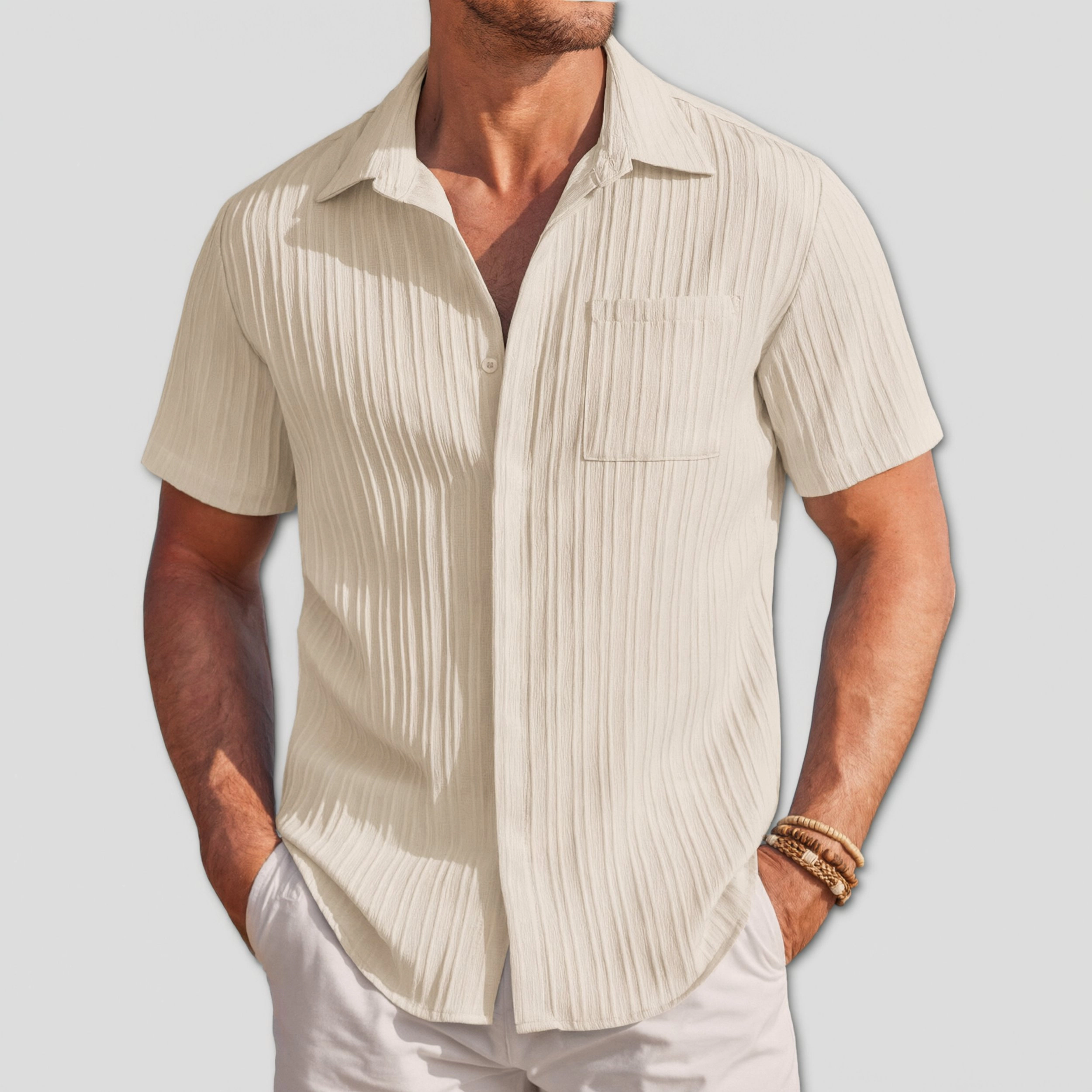 COOFANDY Men's Regular Fit Textured Short Sleeve Camp Shirt