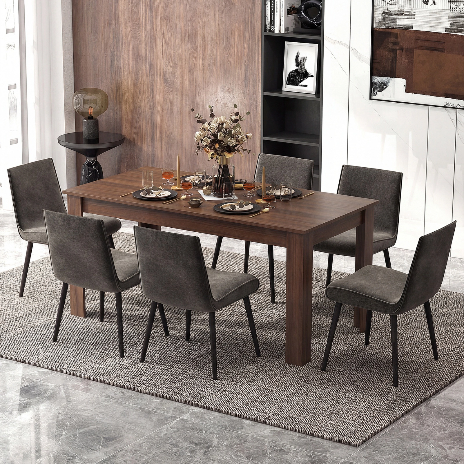 SUGIFT 63-in Rectangular Modern Engineered Wood Dining Kitchen Table 200-lb Capacity Walnut