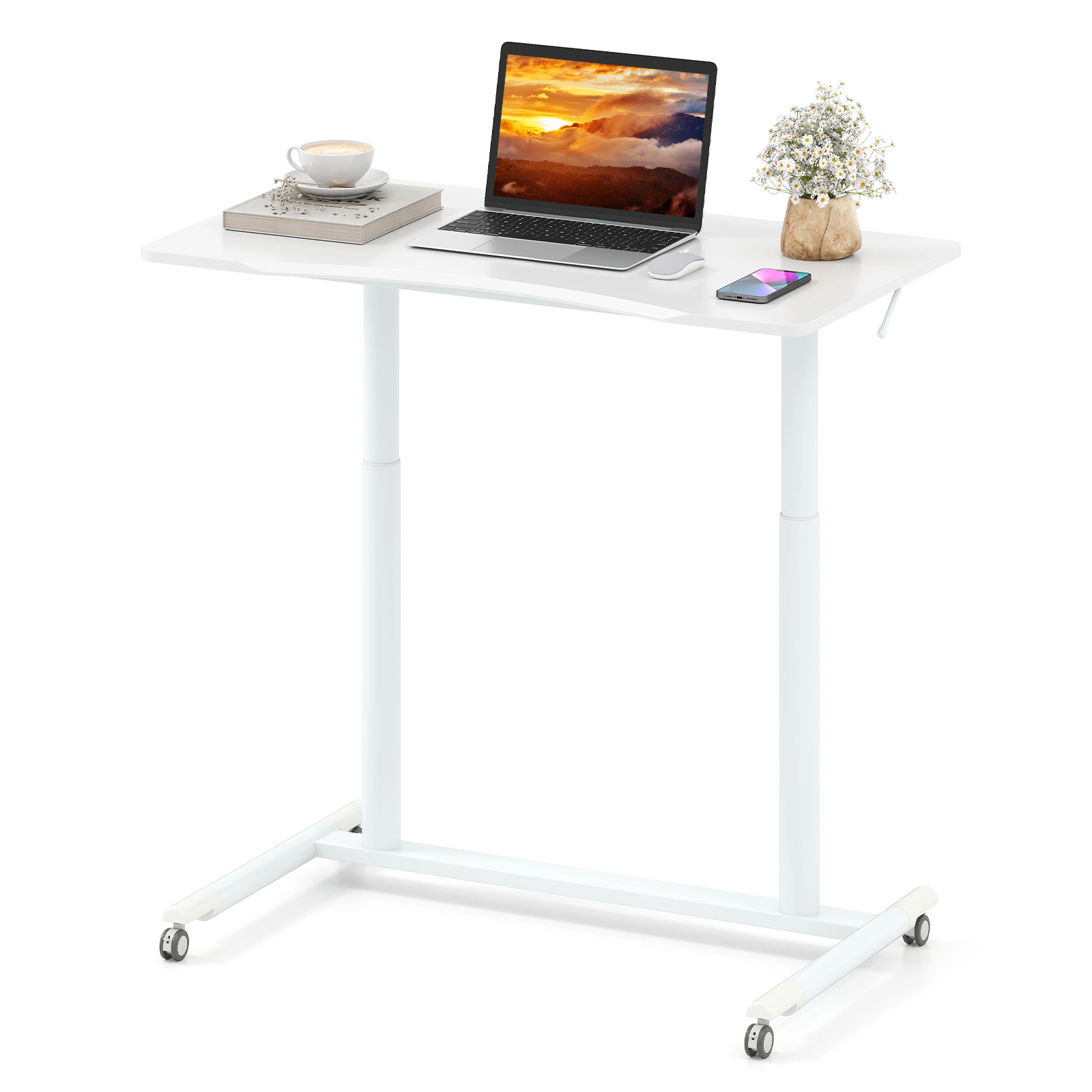 SUGIFT Height Adjustable Computer Desk White Sit to Stand Rolling Table