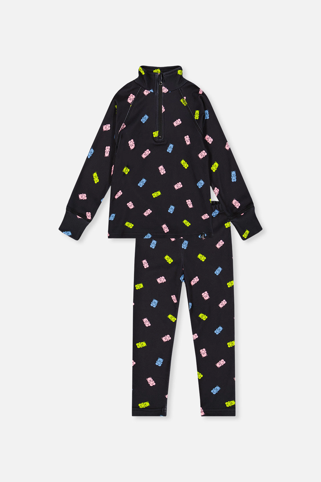 Deux par Girls Two Piece Half-Zip Thermal Underwear Top and Pants Set with Printed Gummy Bears