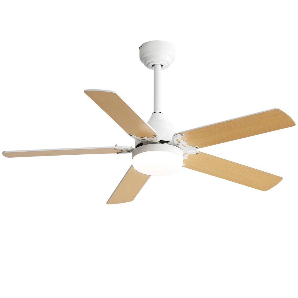 Flynama 42 in. Wood LED Ceiling Fan, Reversible DC Motor, Downrod Mount, Dimmable Remote Control, Energy Saving