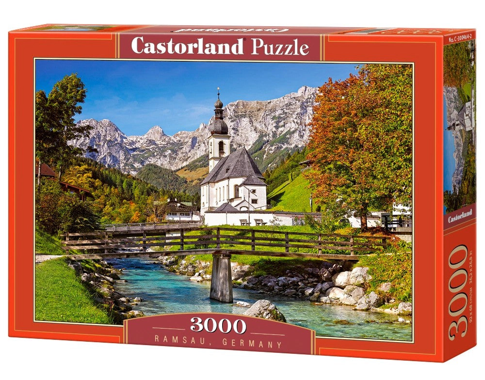 CASTORLAND 3000 Piece Jigsaw Puzzles, Ramsau, Germany, Church, Mountain river, Bavarian Alps, Landscape, C-300464-2