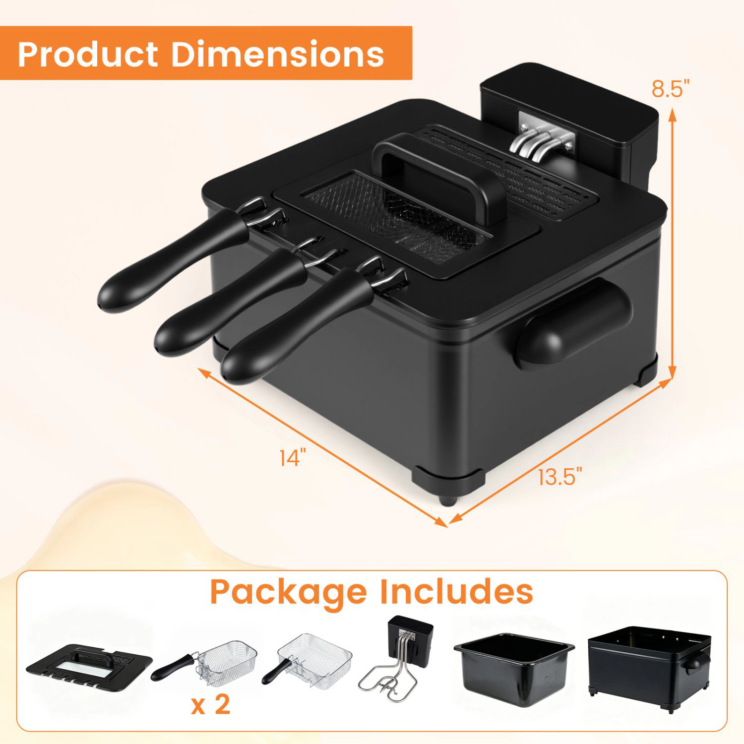 SlickBlue 3-Basket Deep Fryer 5.3 QT, 1700W Electric with Touch Screen