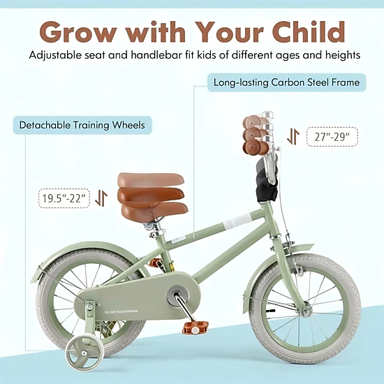 SUGIFT 16-in Green Kids Bike with Removable Training Wheels Quick Release Saddle and Chain Guard