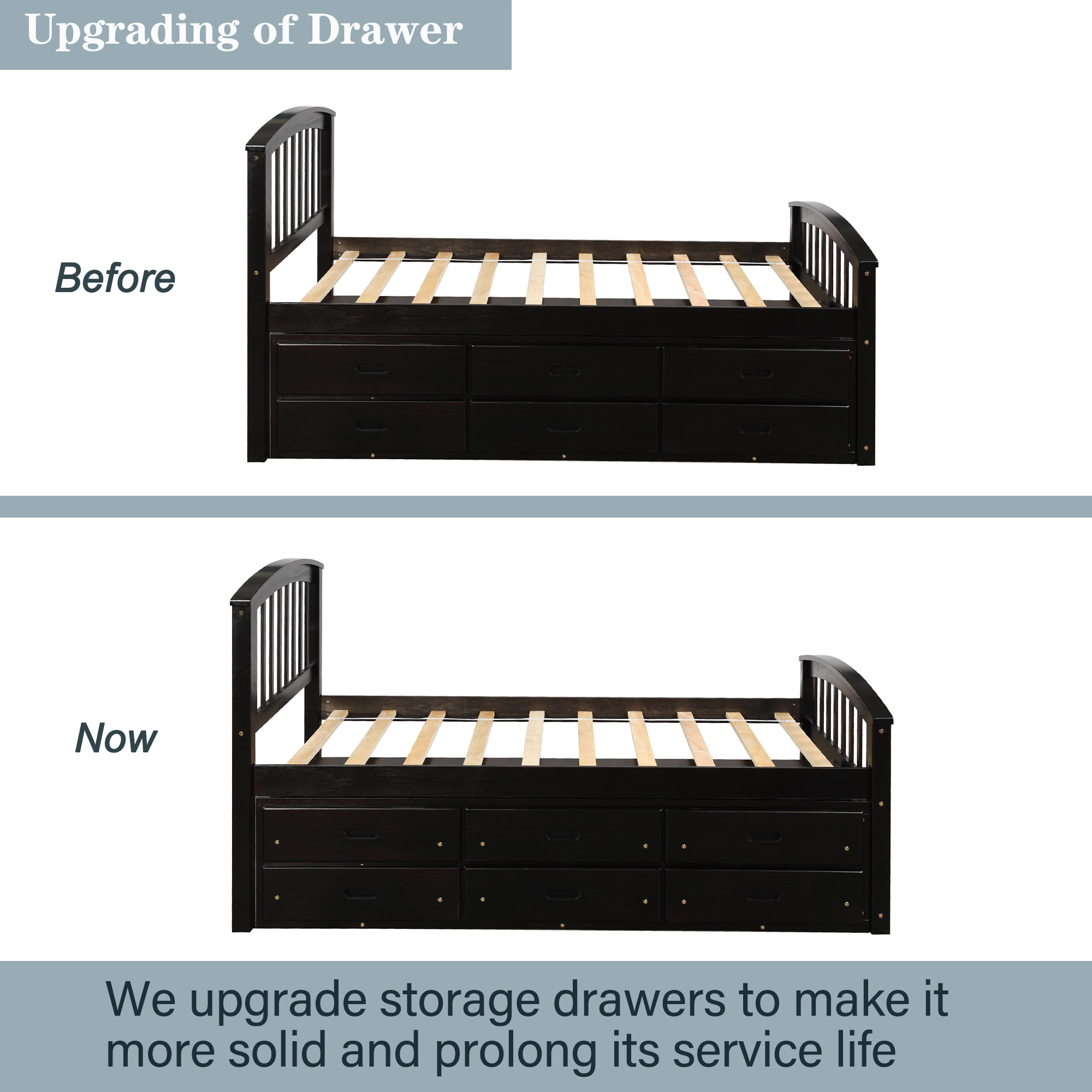 Flynama Twin Solid Wood Platform Storage Bed with Six Drawers (Orisfur)