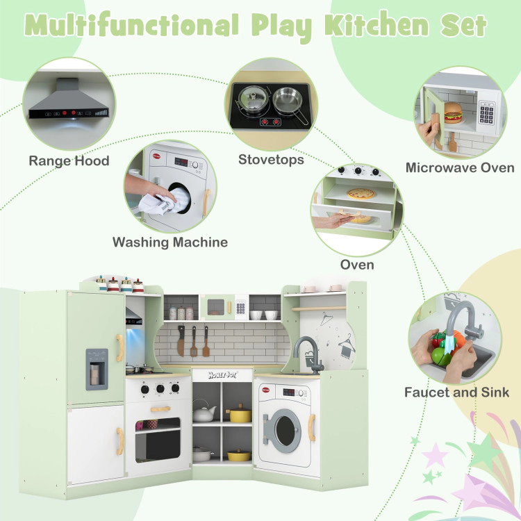 Hivvago Corner Kids Play Kitchen with Washing Machine and Ice Maker Gift for Boys Girls
