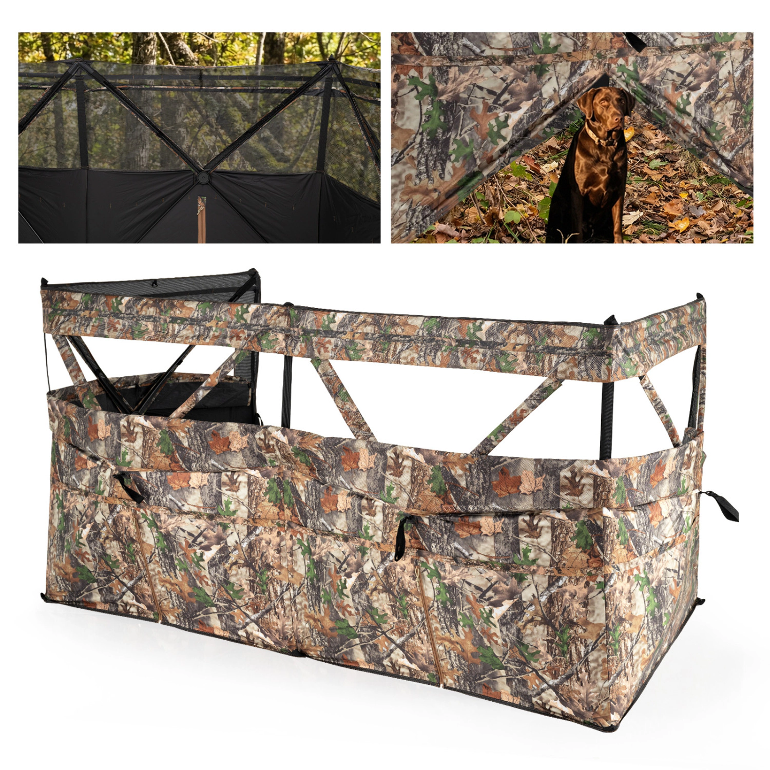 LJG See-Through Hunting Blind Panel with Dog Door Pop up Waterflow Blind for 1-3 People