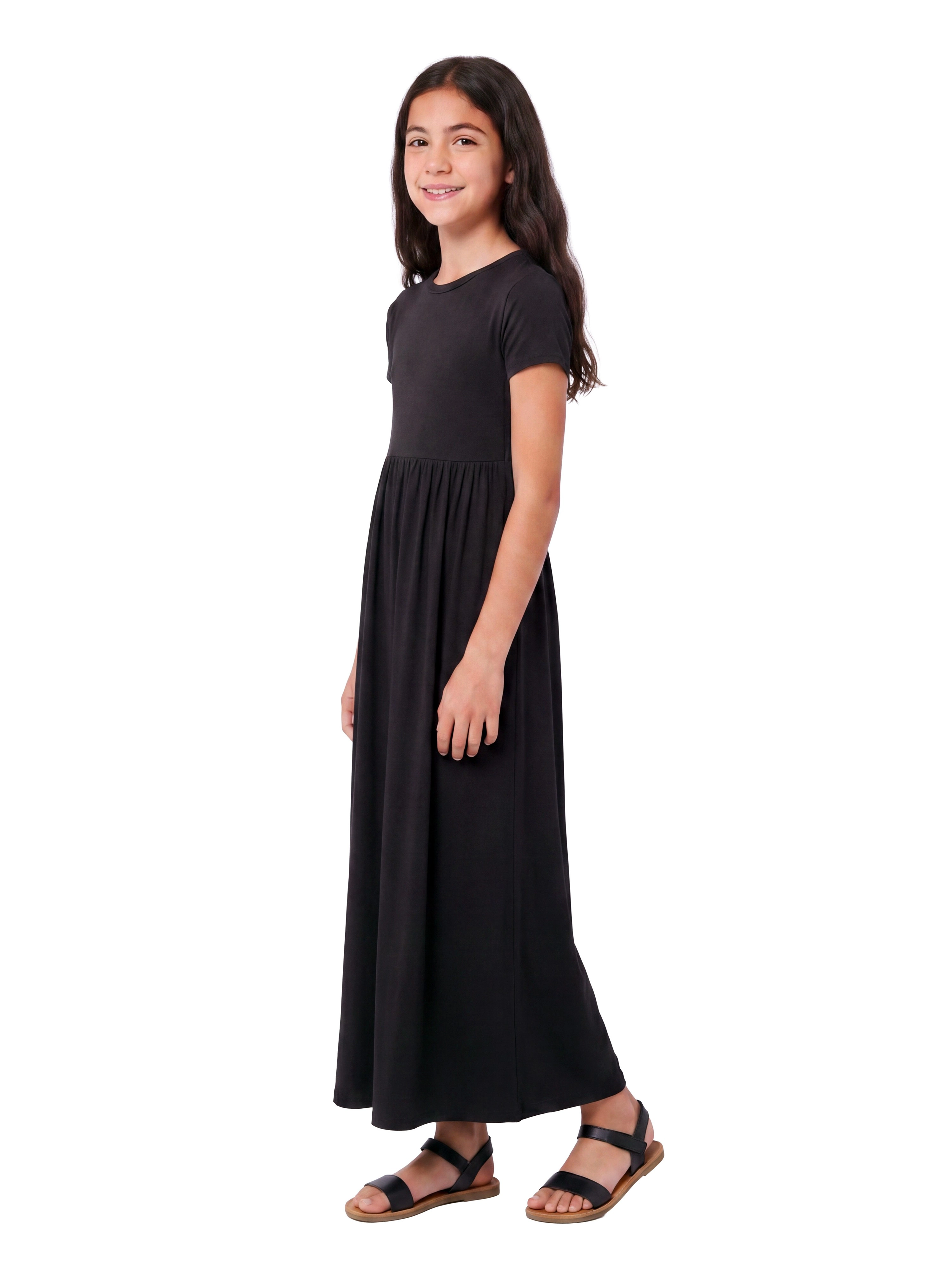 24sevenKid Essential Girls Short Sleeve Pleated Midi Dress