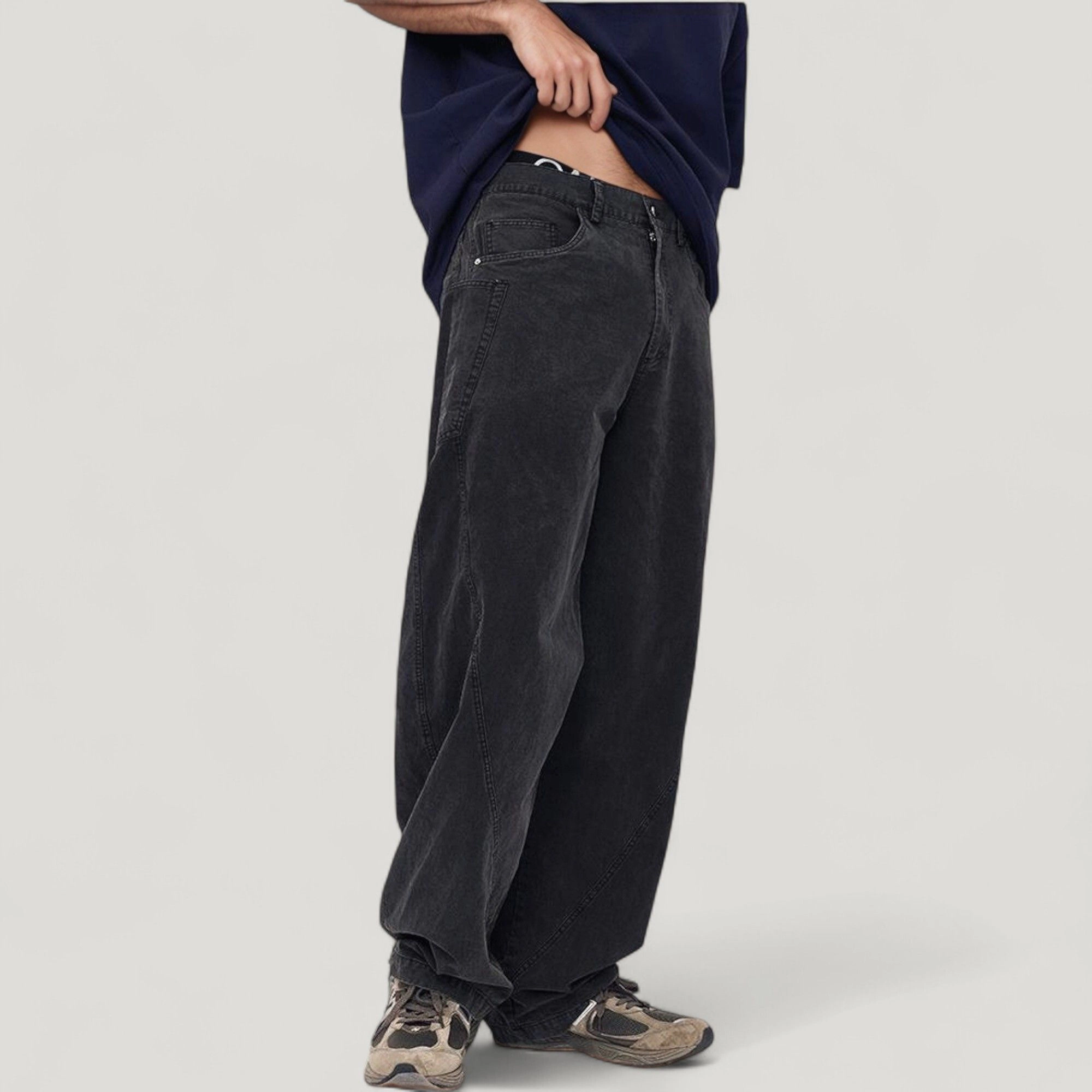 Anna-Kaci Men's Wide-Leg Relaxed Fit Pants with Classic Five-Pocket Design