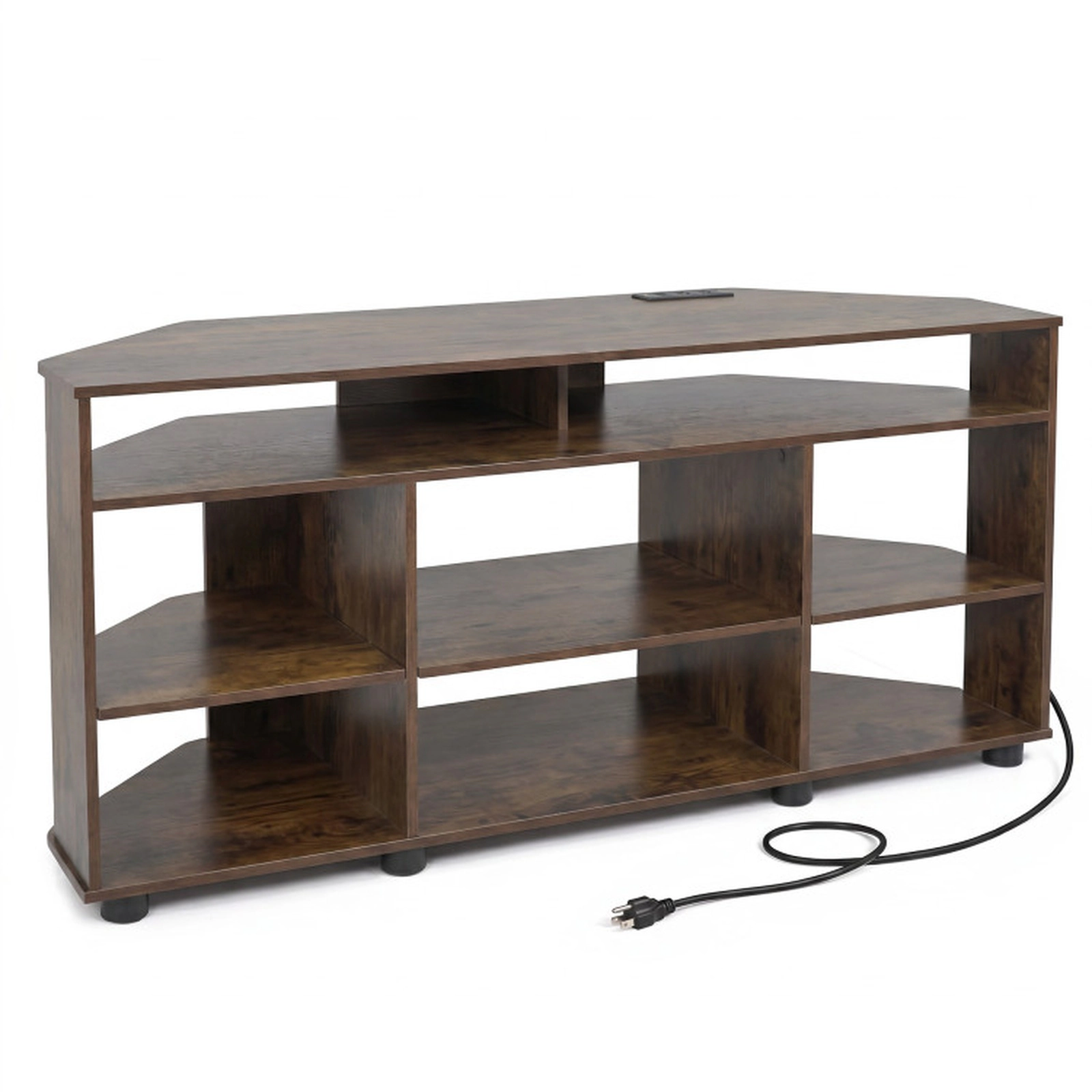 SUGIFT Corner TV Stand for TVs up to 55 in, Charging Station and Adjustable Open Shelves