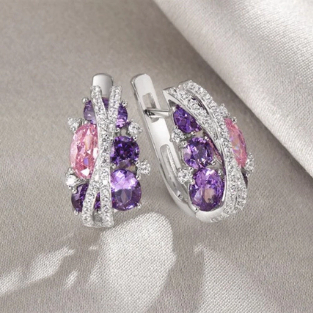 Wardrobe Whimsy Womens Multicolor Oval Cubic Zirconia Twisted Pave Design Earrings