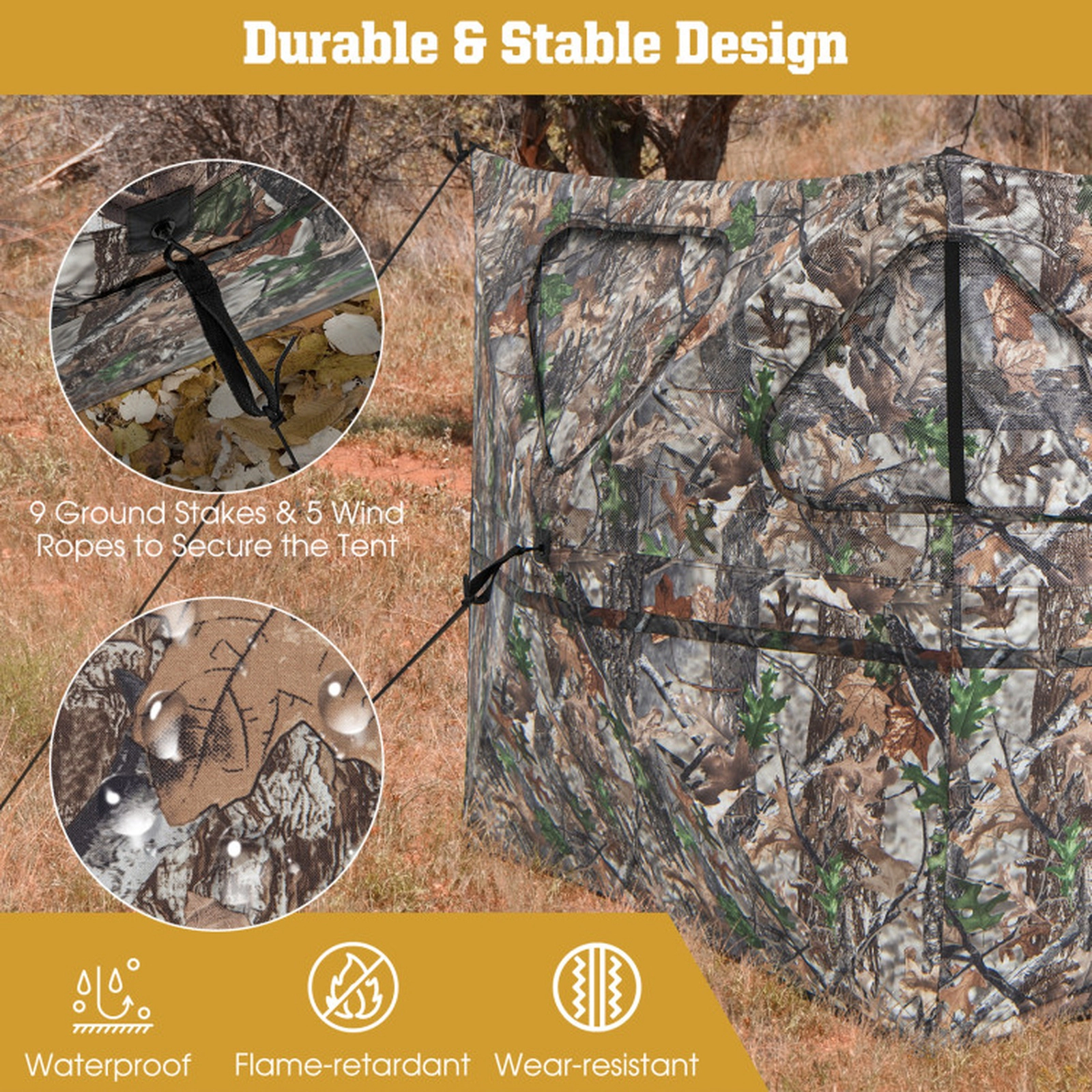 SUGIFT 2-Panel Hunting Ground Blind Pop Up Fence with 3 Shoot Through Ports Camouflage
