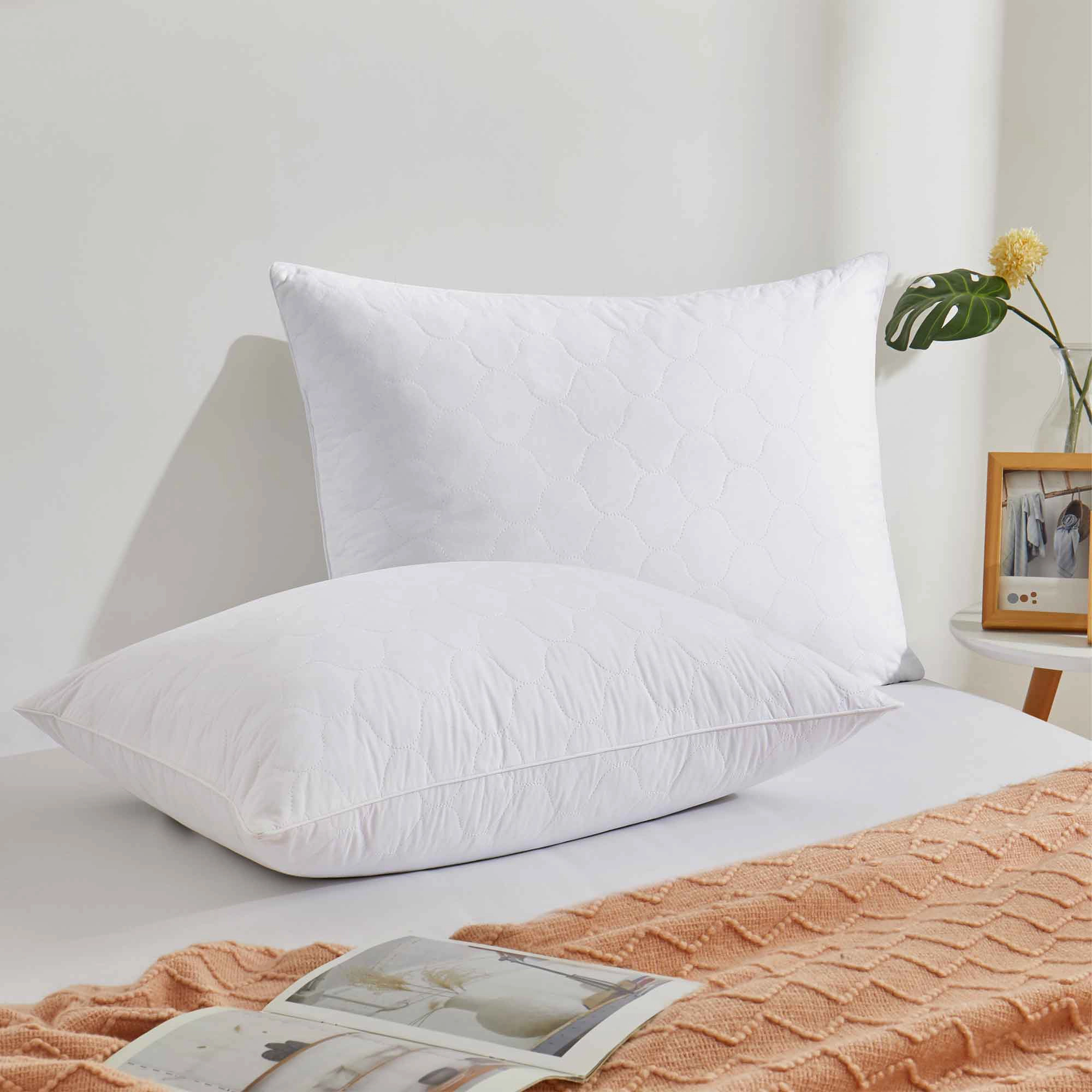 PeaceNest Quilted Goose Feather Bed Pillows with Soft Shell,Set of 2