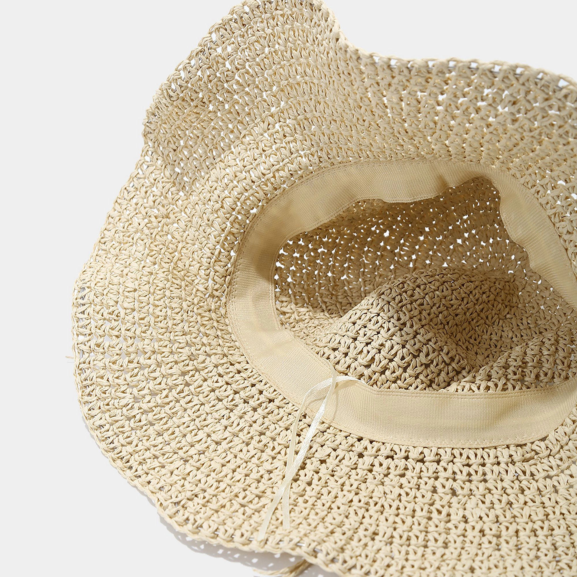 Anna-Kaci Womens Woven Straw Sun Hat with Beaded Band and Floppy Brim