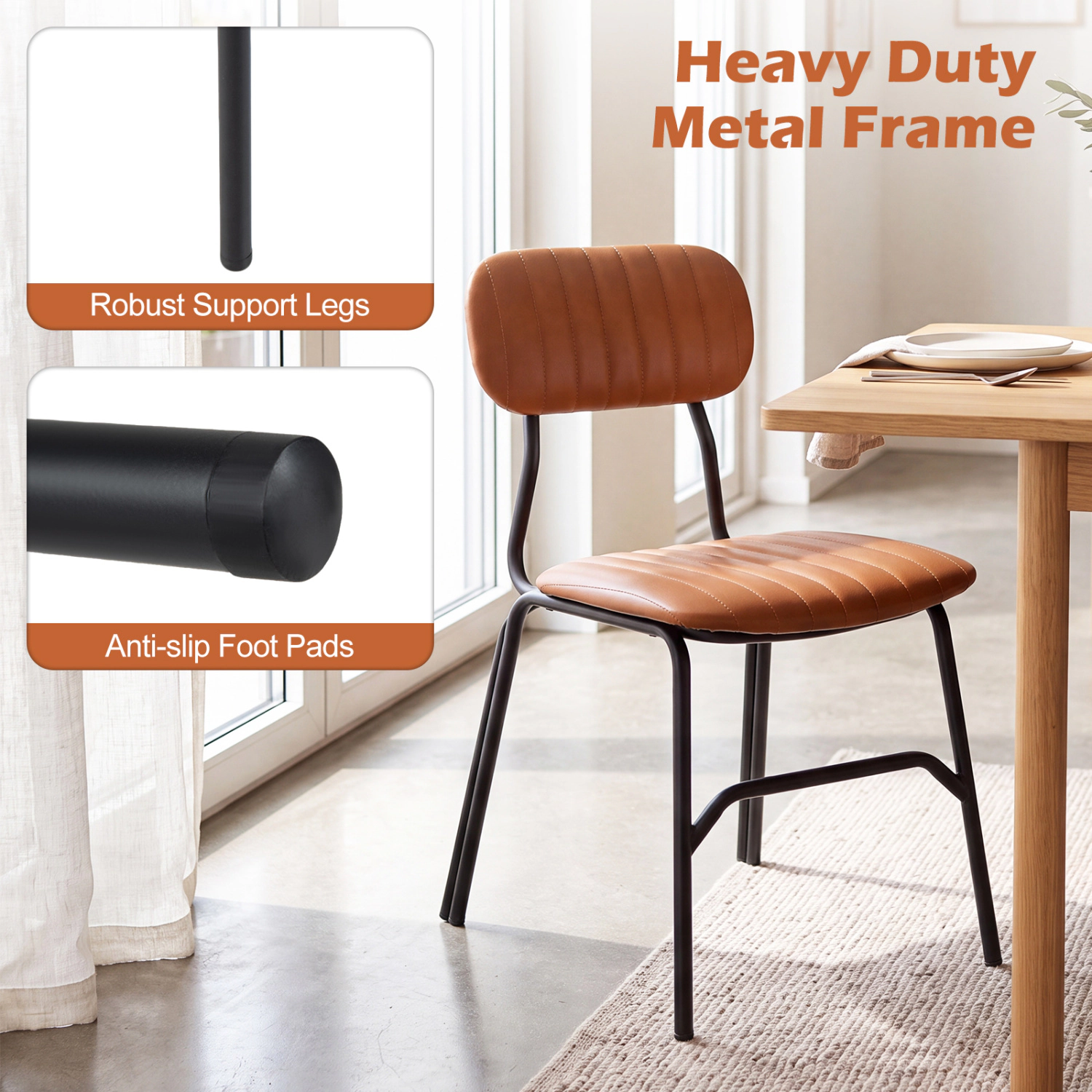 LJG Set of 2 Modern Dining Chairs with Ergonomic Back Metal Legs Exquisite Rivet and Embellished Edges