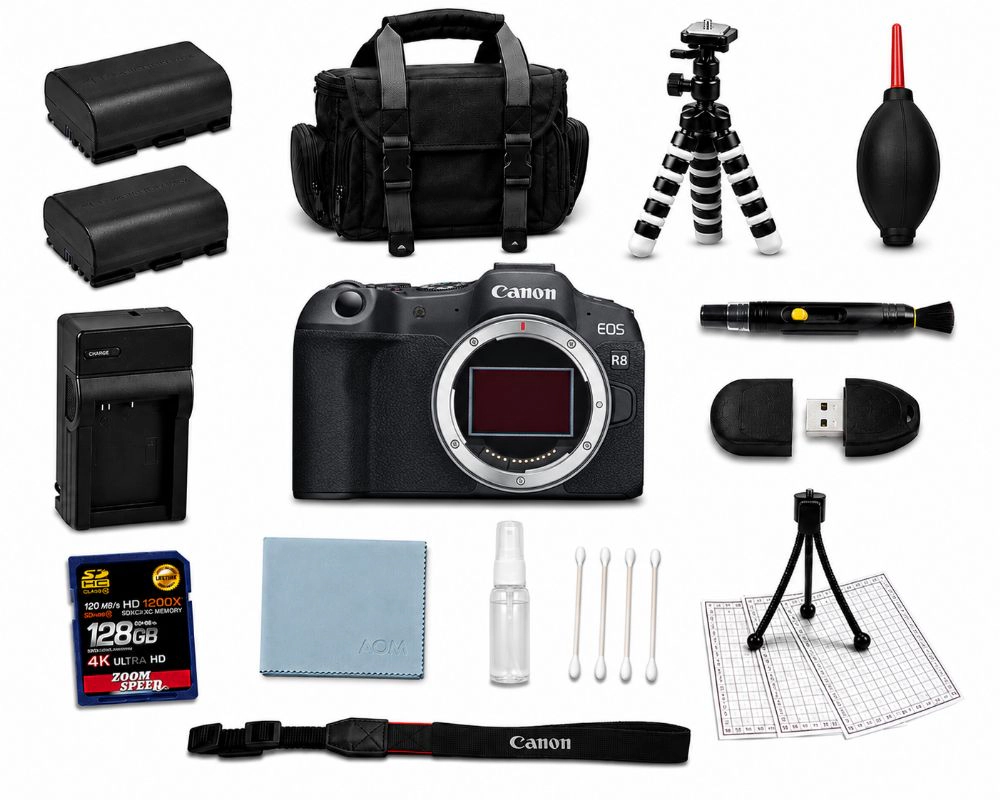 Canon EOS R8 Mirrorless Camera Body Bundle + 128GB 4K AOM Pro Kit: