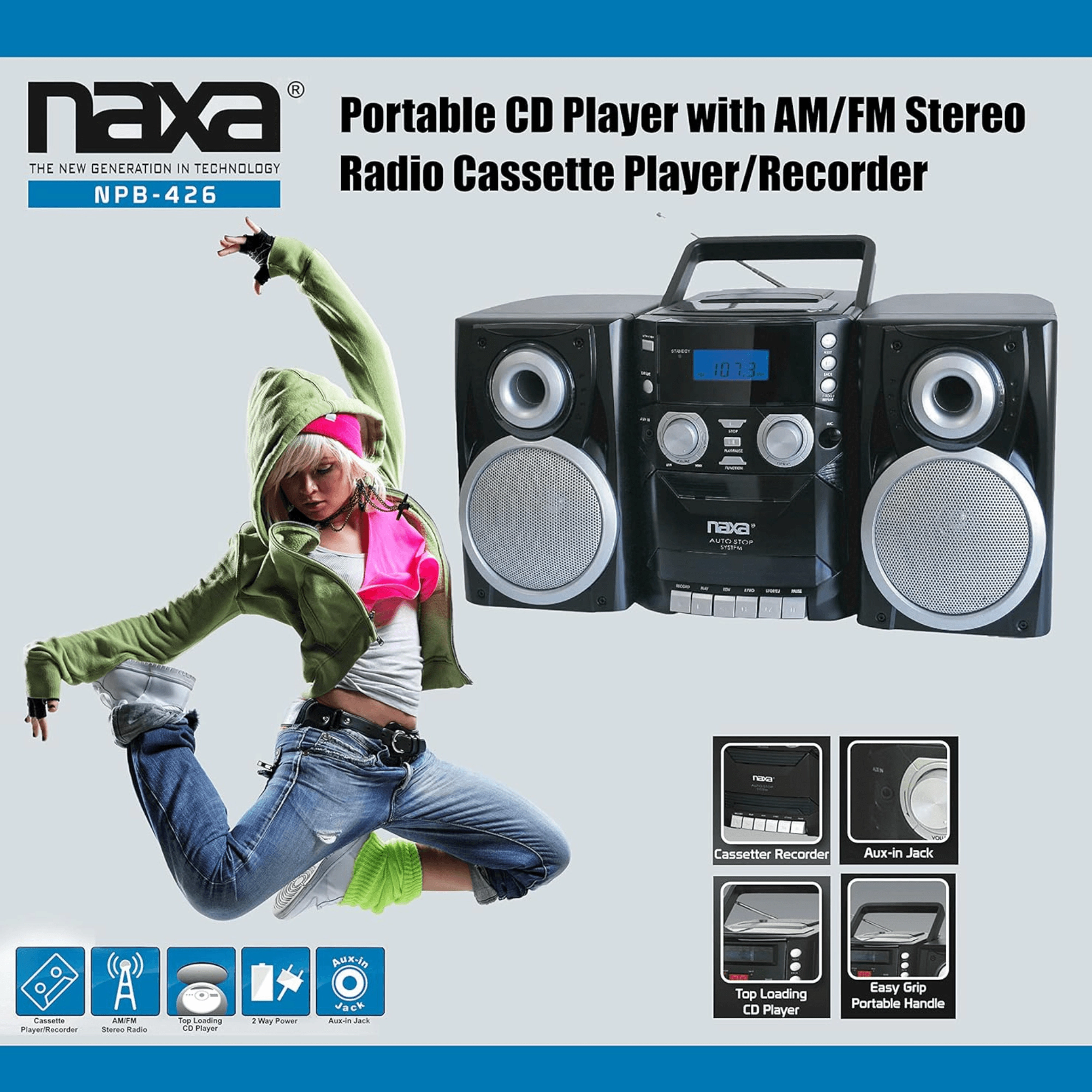 Naxa Portable CD Player with AM FM Stereo Radio Cassette Player