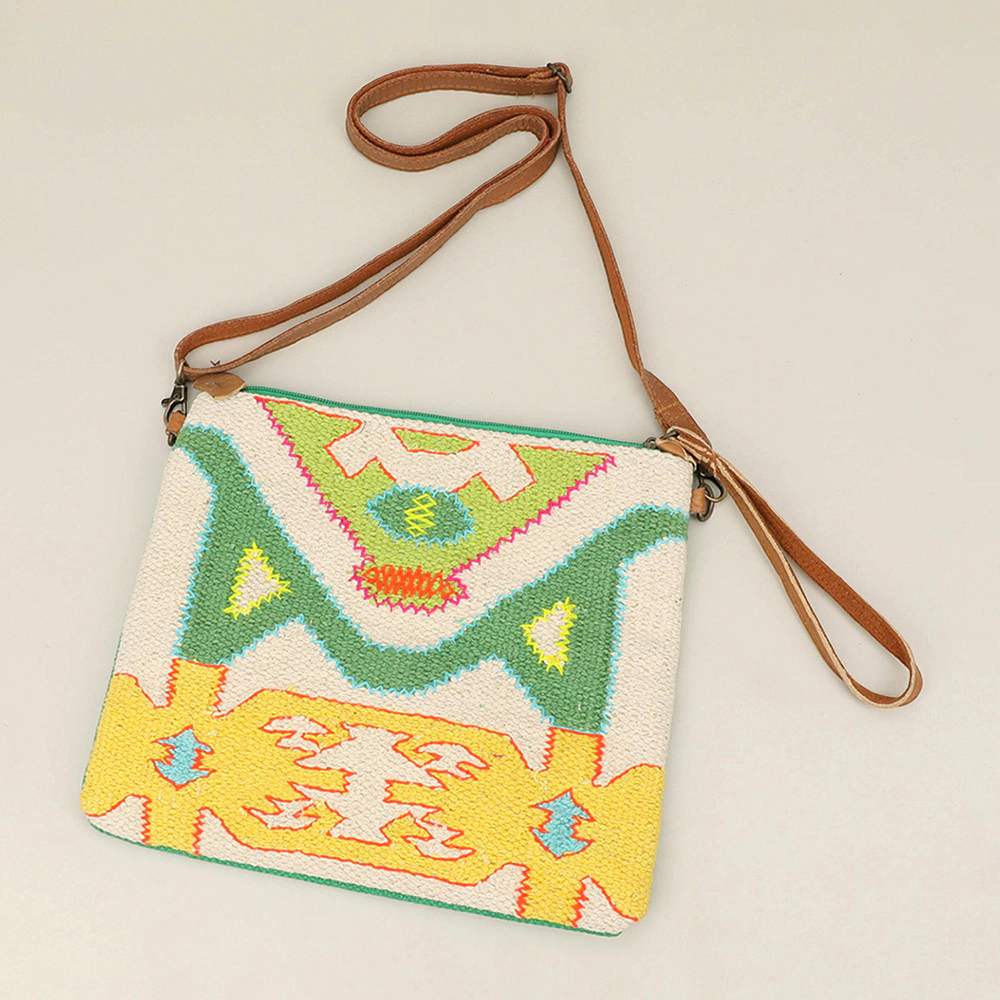 Fashnzfab Boho Geometric Pattern Embroidered Crossbody Bag / Clutch Bag