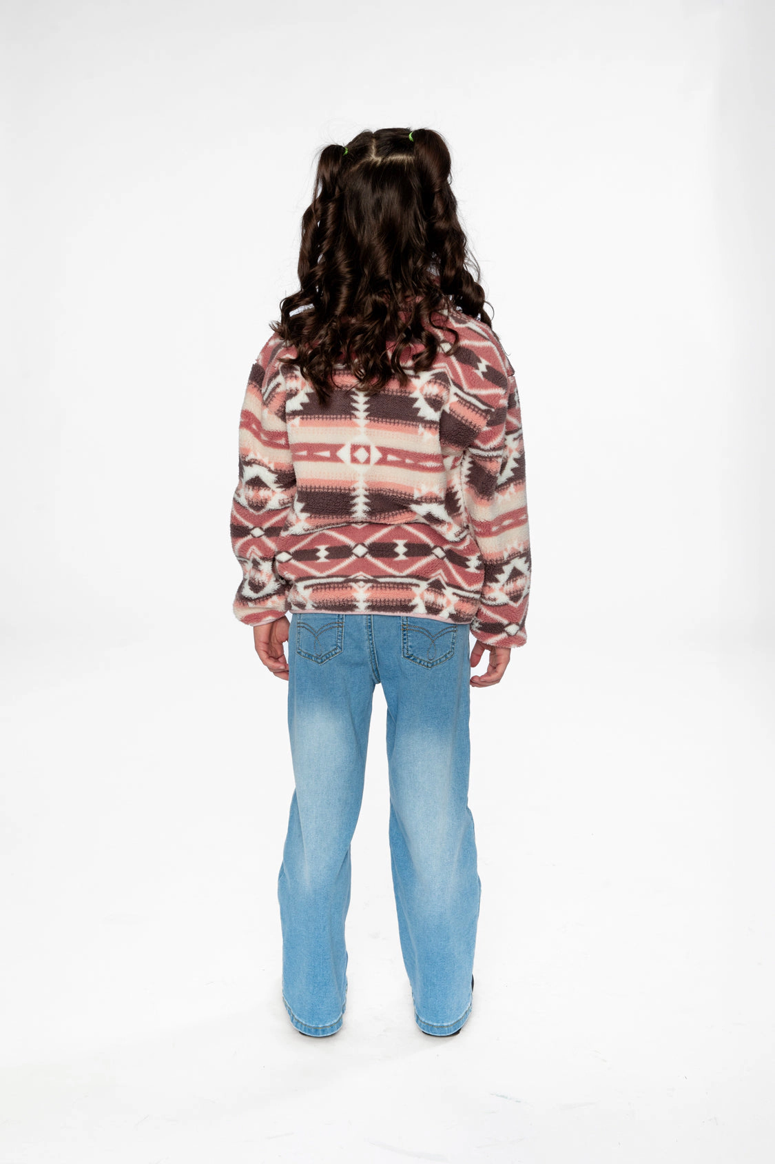 Deux par Girls Aztec Pattern Mid-Season Plush Pullover Jacket