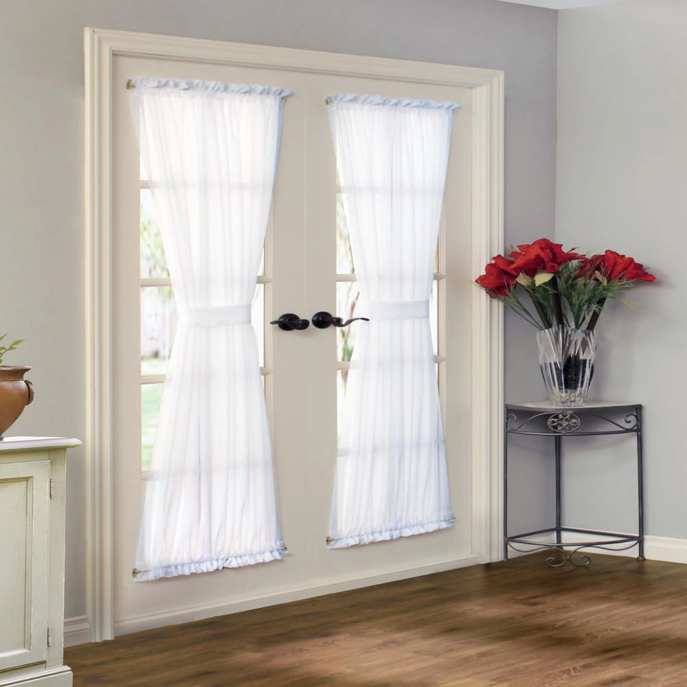 Thermavoile Rhapsody Lined Light Filtering Window Treatment for Doors Rod Pocket Curtain Door Panel 54" x 72" White