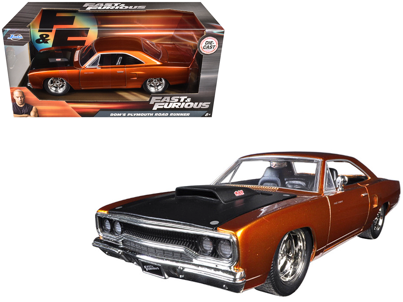 Jada Dom's 1970 Plymouth Road Runner Copper with Black Hood "Fast & Furious 7" (2015) Movie 1/24 Diecast Model