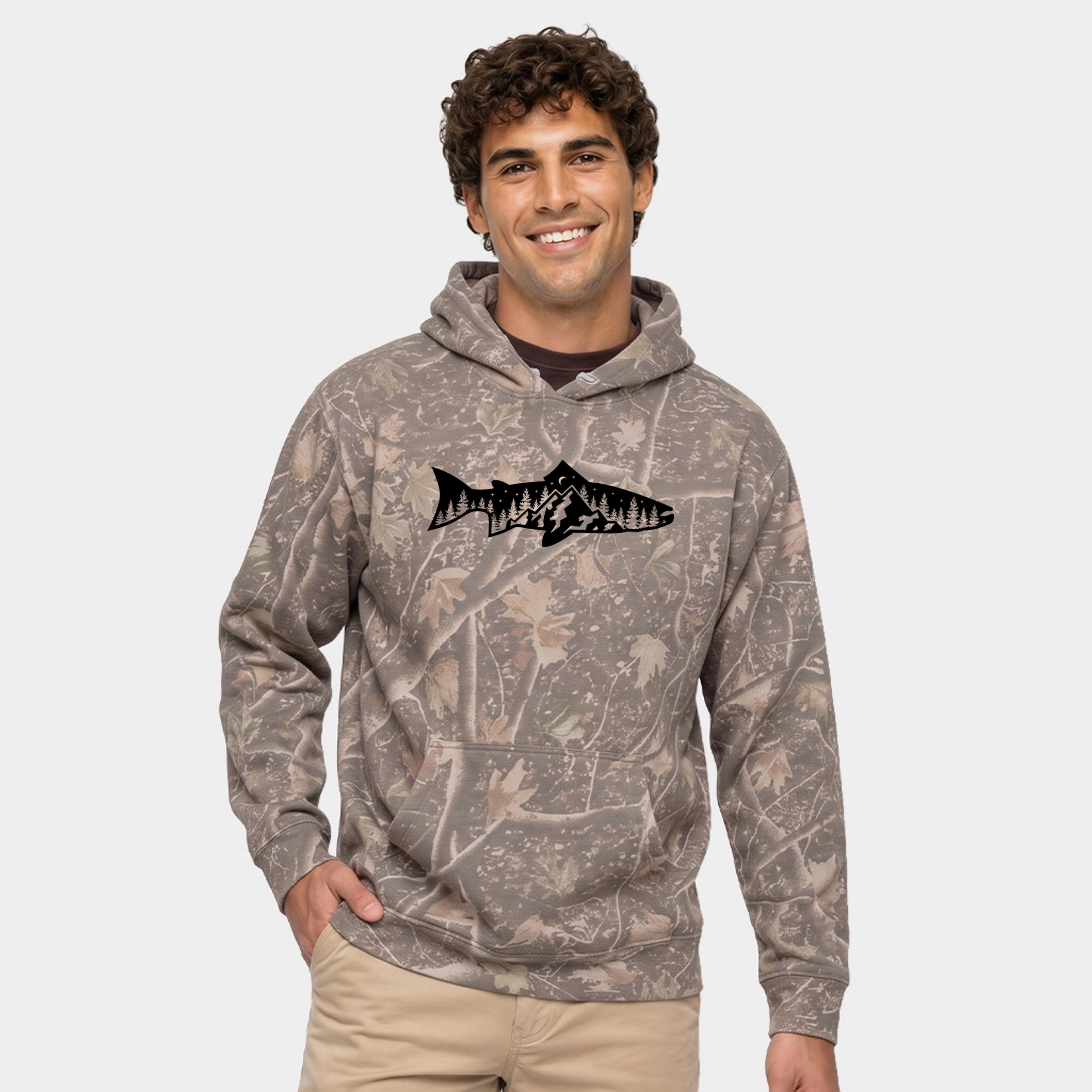 Simply Sage Market - Men's Camo Hoodie Fish and Trees