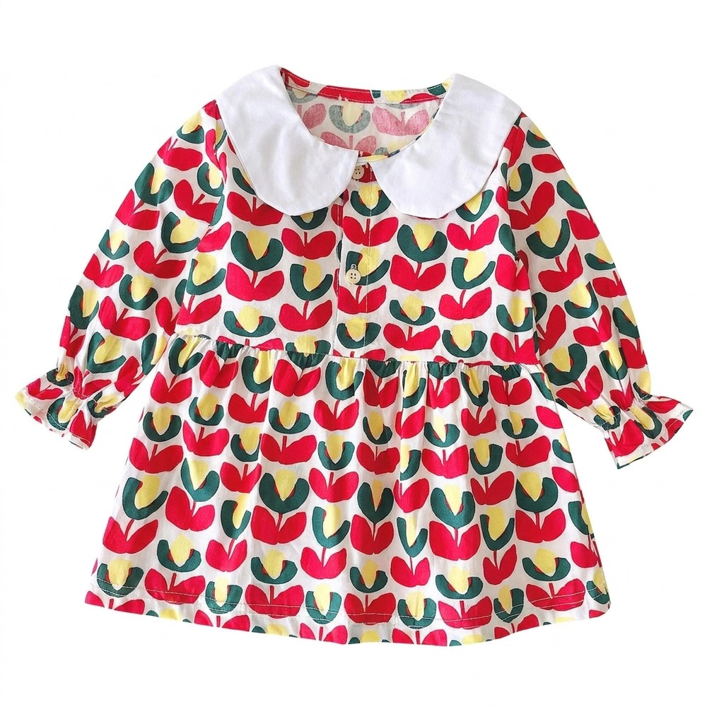 MyKids-USA Baby Girl Floral Peter Pan Collar A-Line Dress