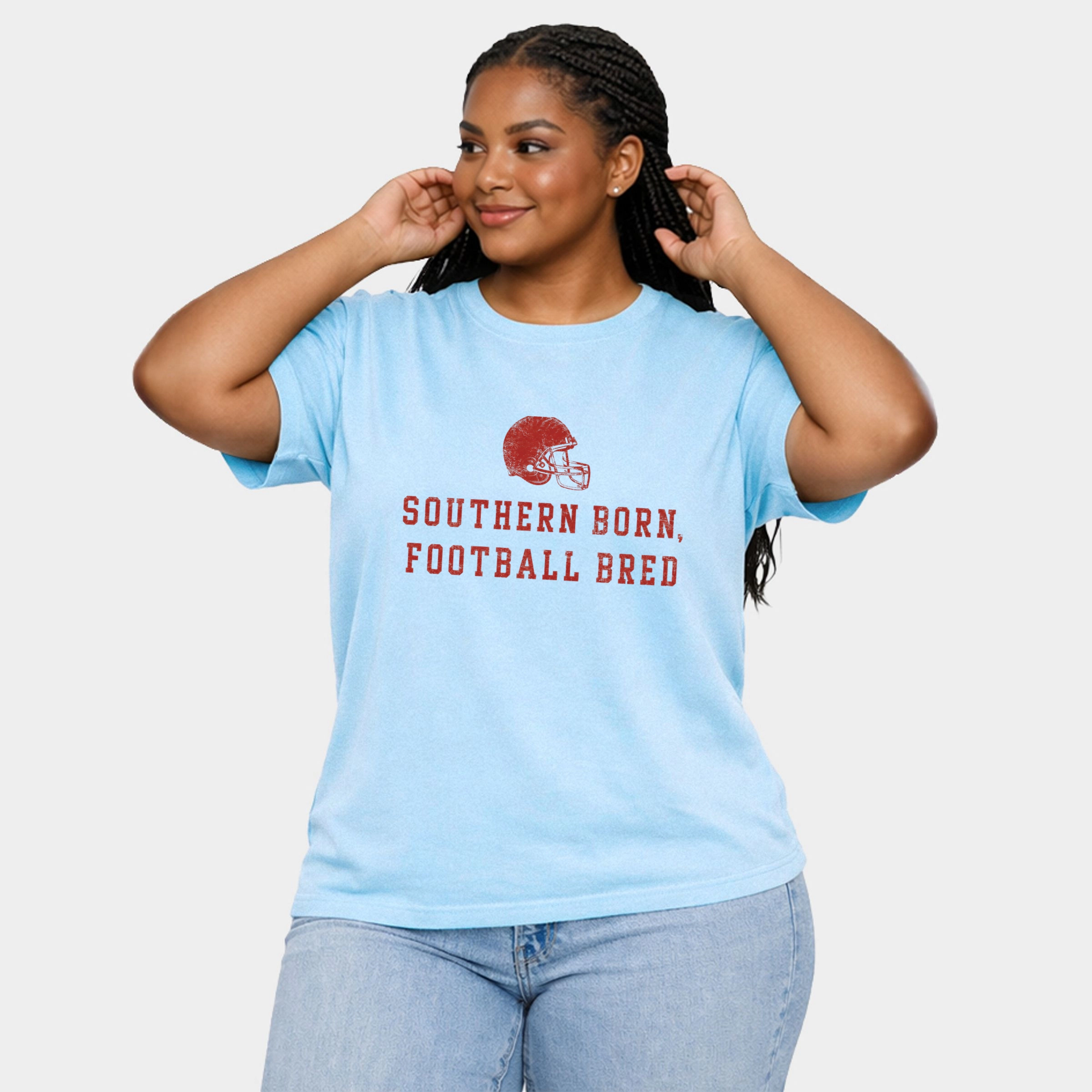 Simply Sage Market - Women's Plus Sized Garment Dyed Graphic T-Shirt Southern Born Football Bred