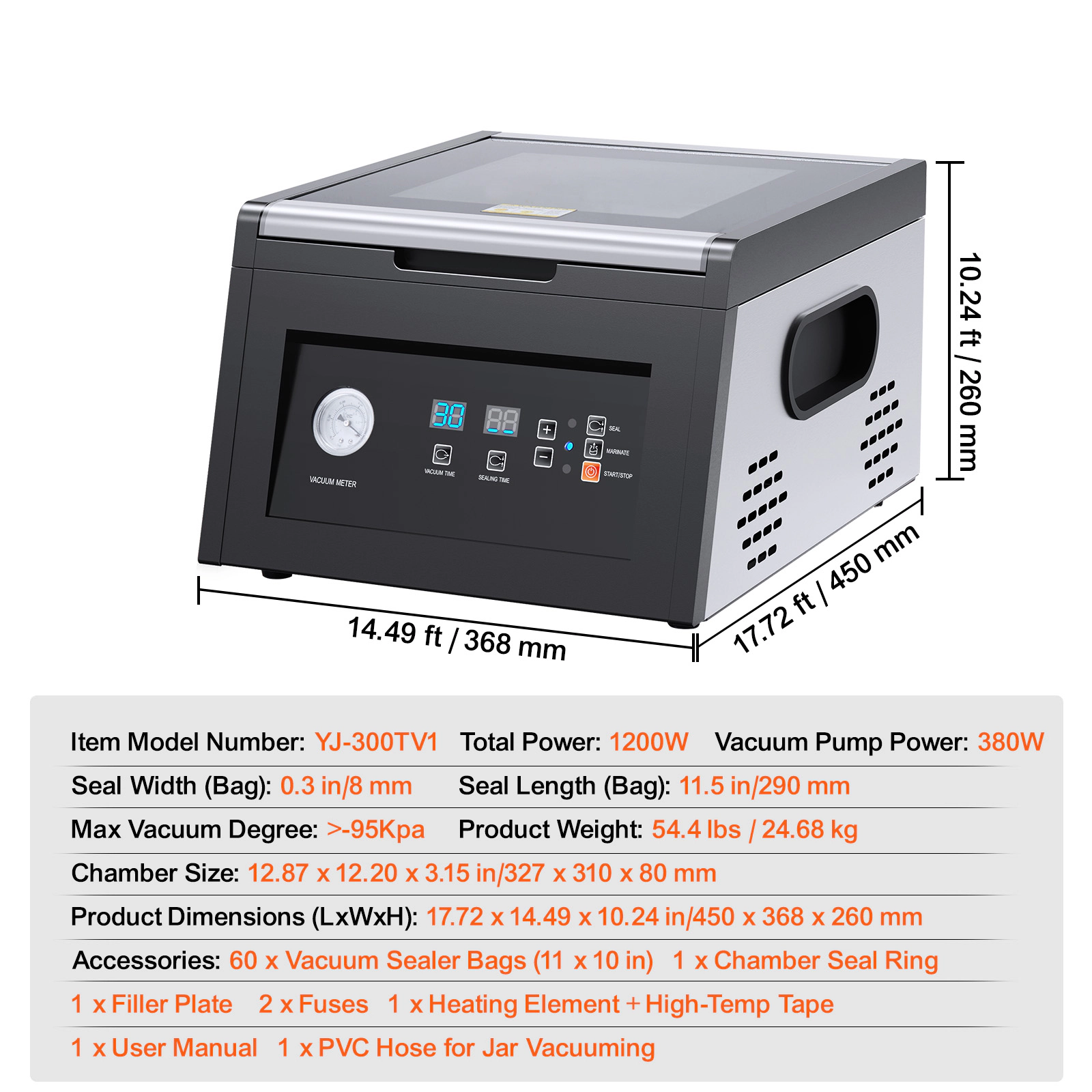 HONGGE Chamber Vacuum Sealer, Packing Machine for Wet Foods, Meat, Compact