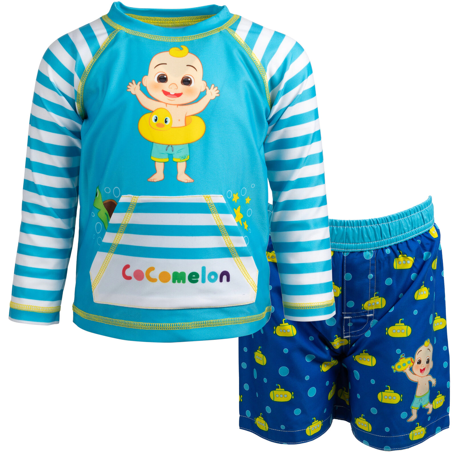 Cocomelon JJ Boys' 2-Piece Rash Guard and Swim Trunks Set