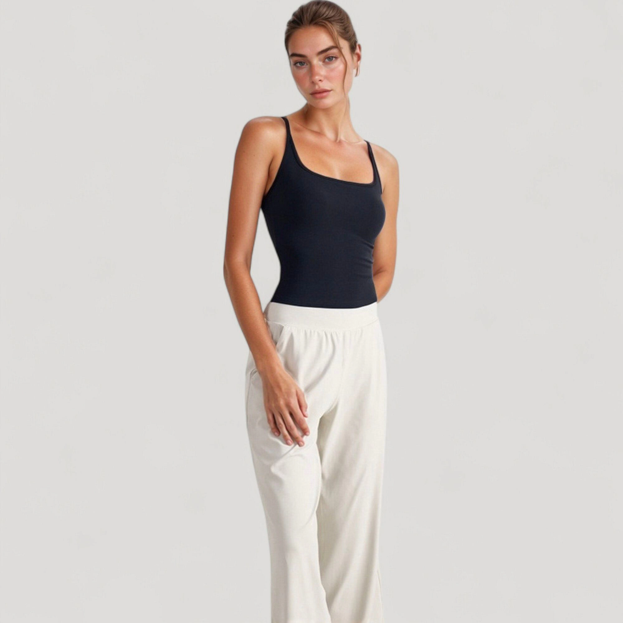 Anna-Kaci Women's Fitted Square Neck Tank Top with Built-In Bra and Racerback Design for Active Casual Comfort