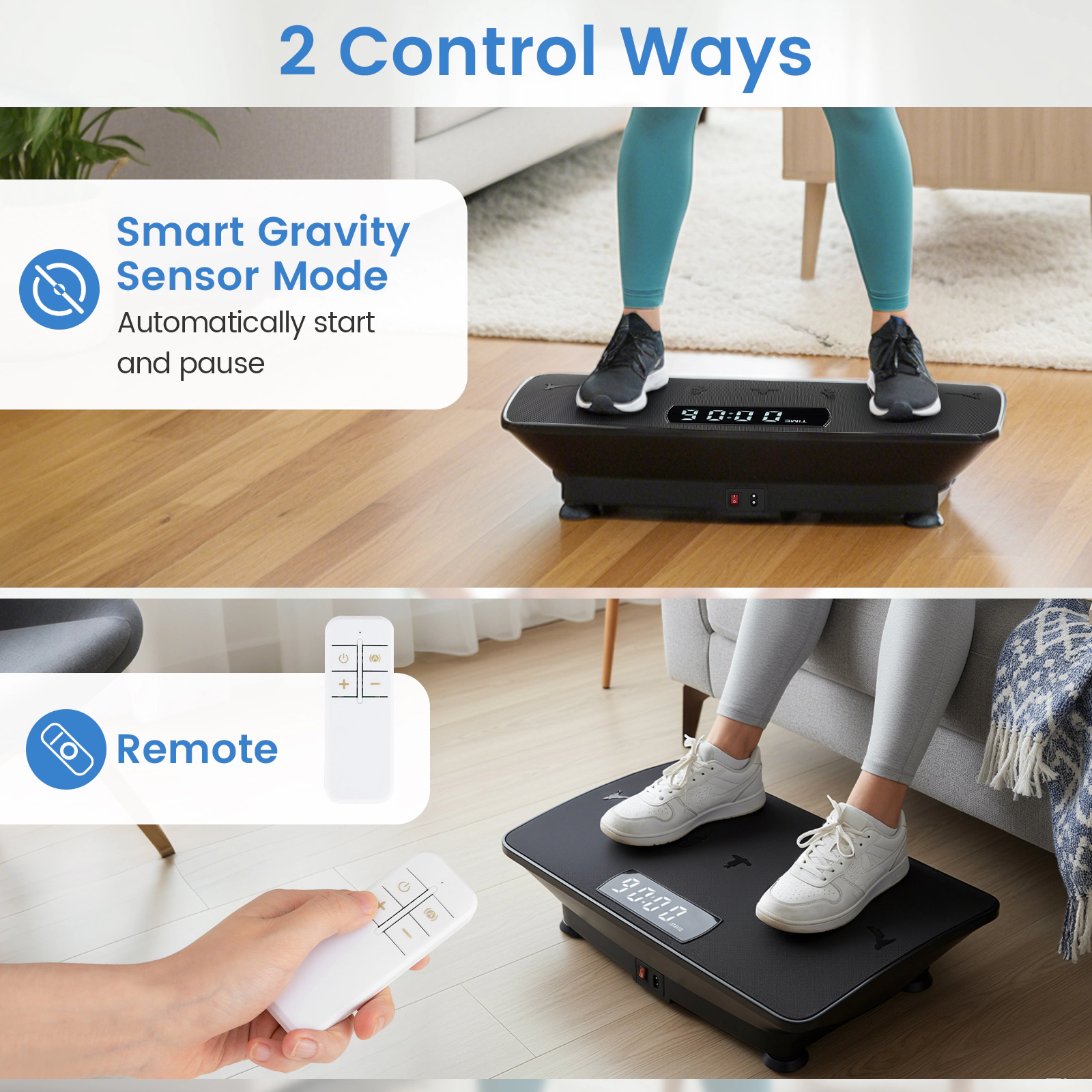 SUGIFT Black 220-lb Capacity 10-Speed Gravity Sensor Vibration Plate Exercise Machine with Rubber Top and Remote