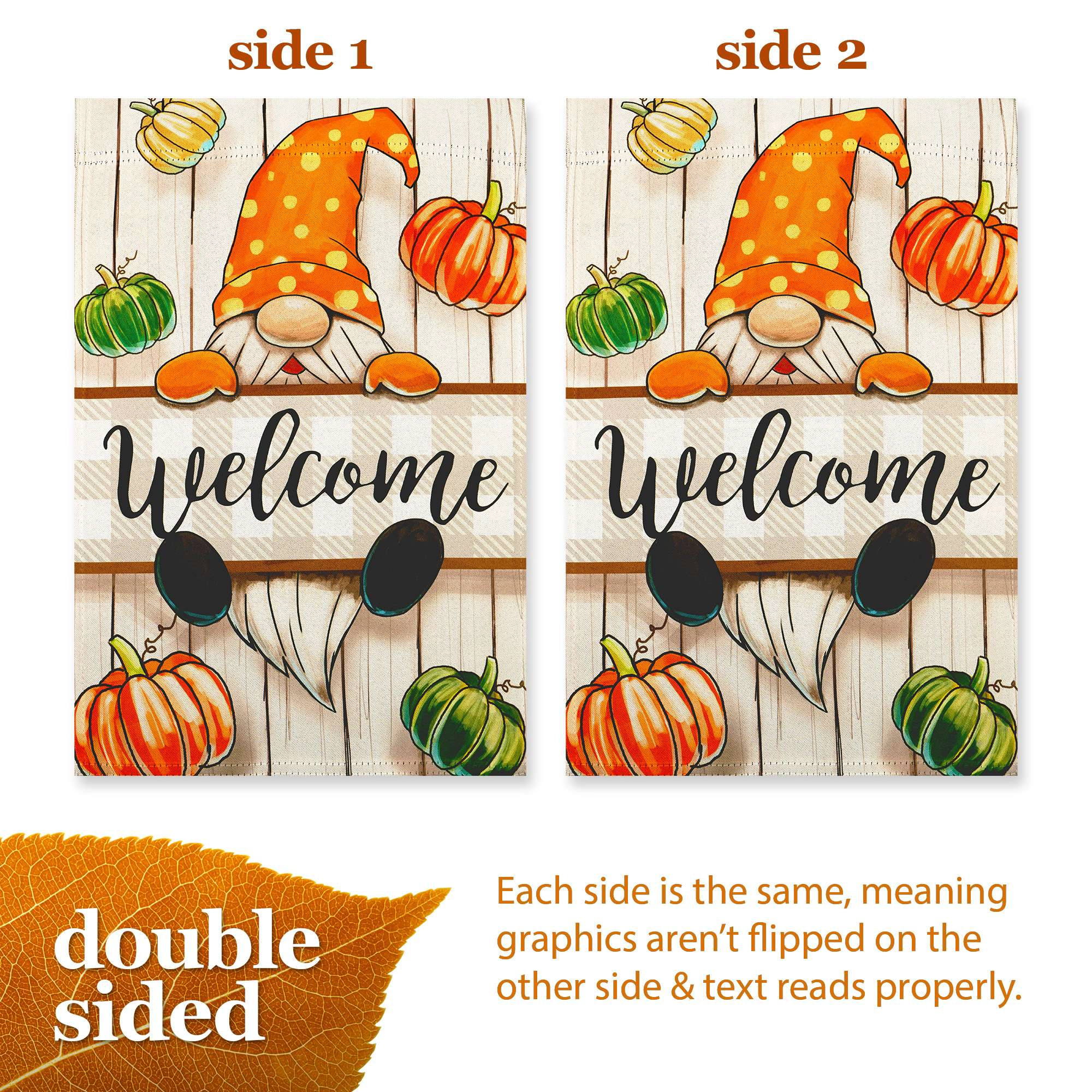 G128 Autumn Gnome Welcome Garden Flag 12x18 in Double-Sided Fall Yard Decoration