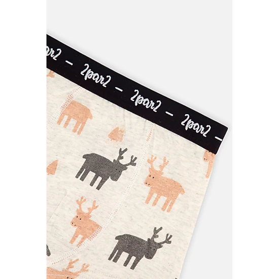 Deux par Deux Boys Elk, Dog and Dinosaur Print Boxer Pack of 3 with Elastic Waistbands