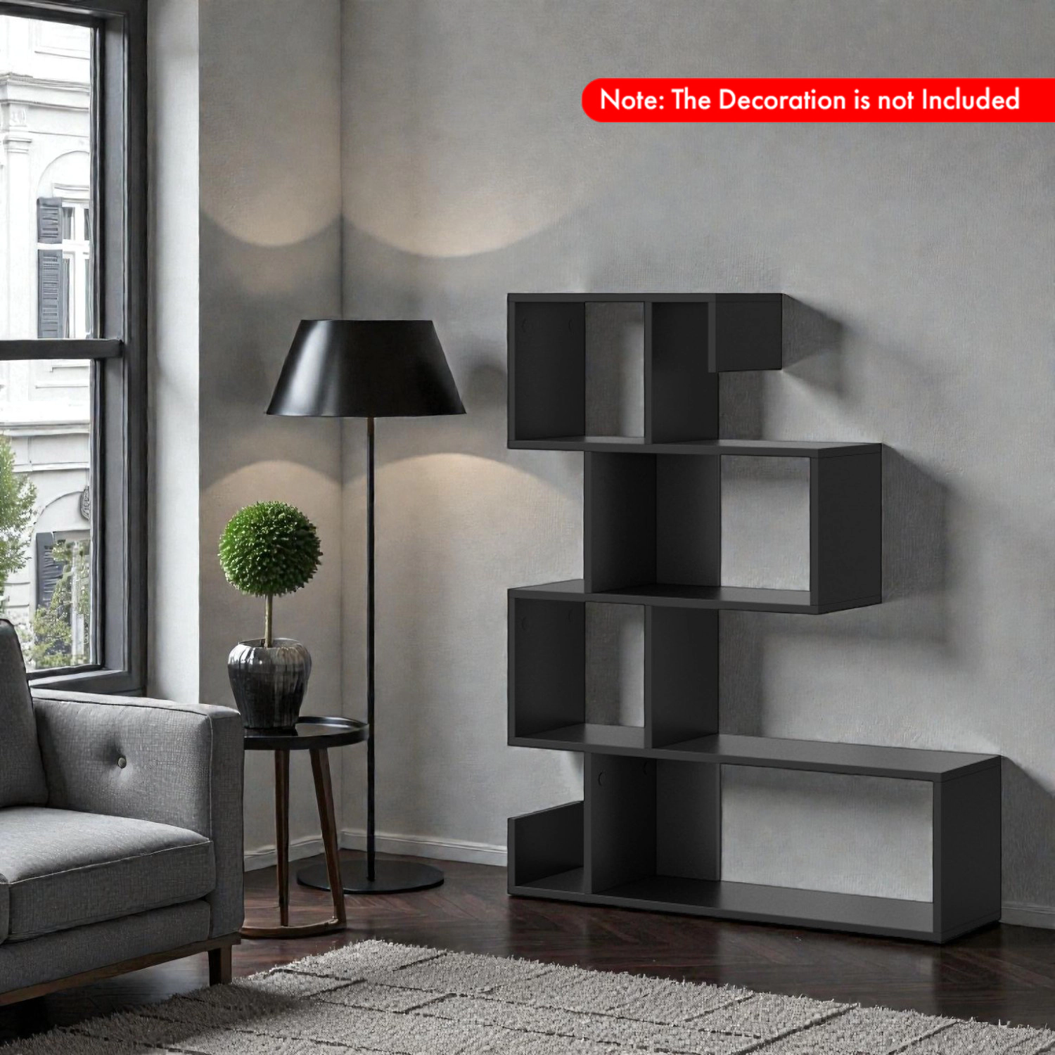 Hivvago Geometric 5-Tier S-Shaped Bookcase with Open Shelving