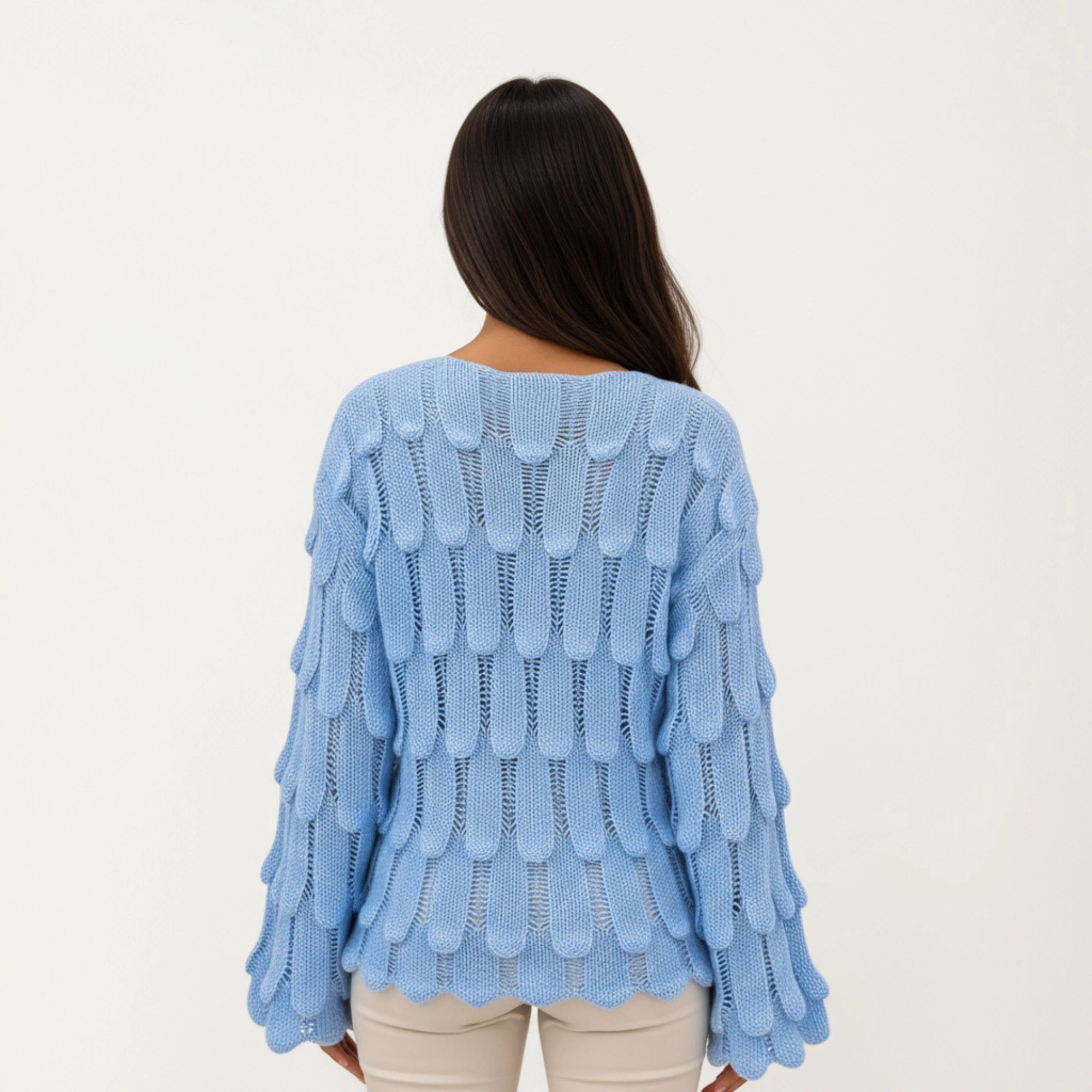 Anna-Kaci Women's Textured Loop Knit Sweater Top with Soft Open-Stitch Pattern Long Flared Sleeves Cozy Statement