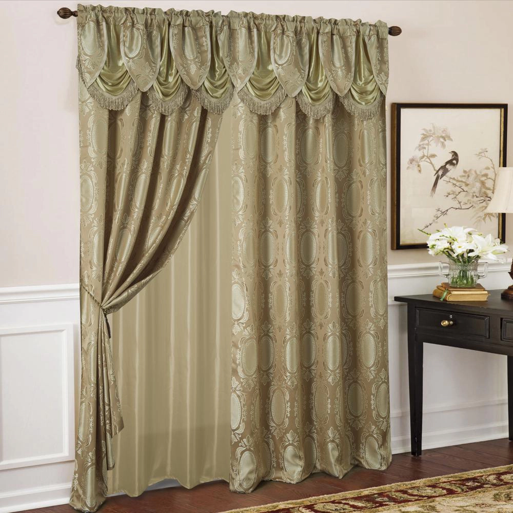 Olivia Gray Kenyon Damask Textured Jacquard Single Rod Pocket Curtain Panel Valance 54 x 84 in. Taupe
