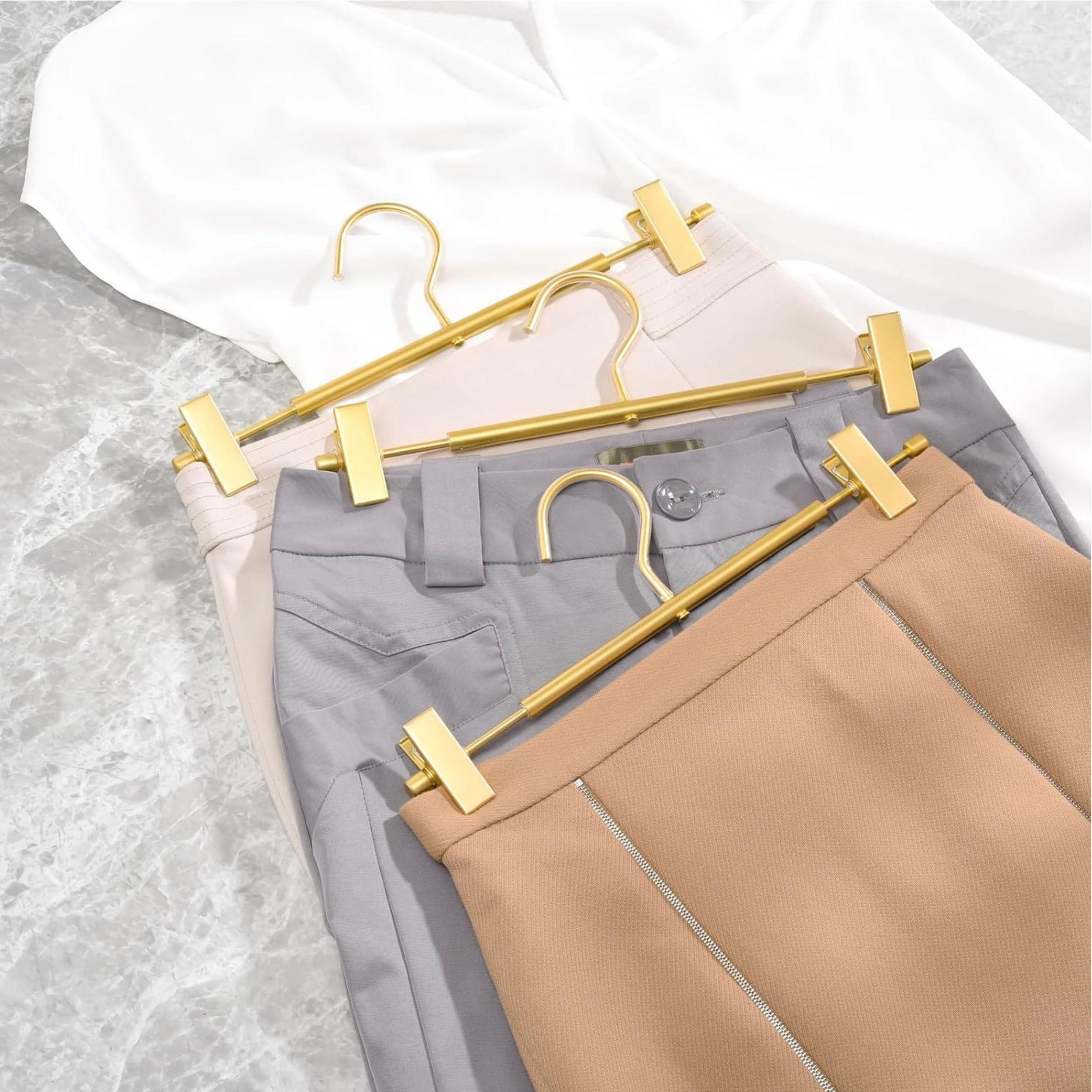 Stock Preferred Pack of 10 Matte Gold Aluminum Pants Hangers with Adjustable Clips