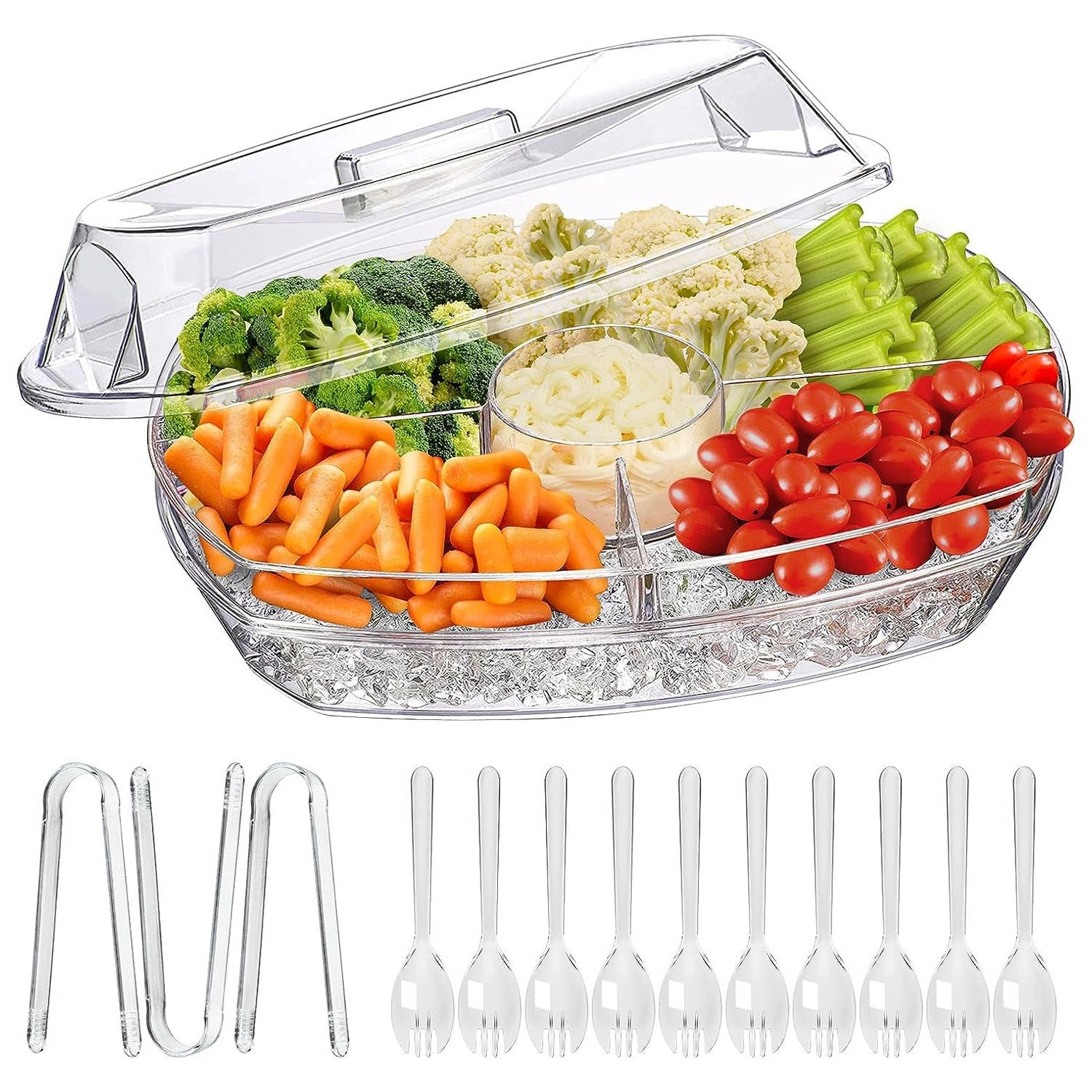 GBruno 4-Compartment Chilled Serving Tray With Lid